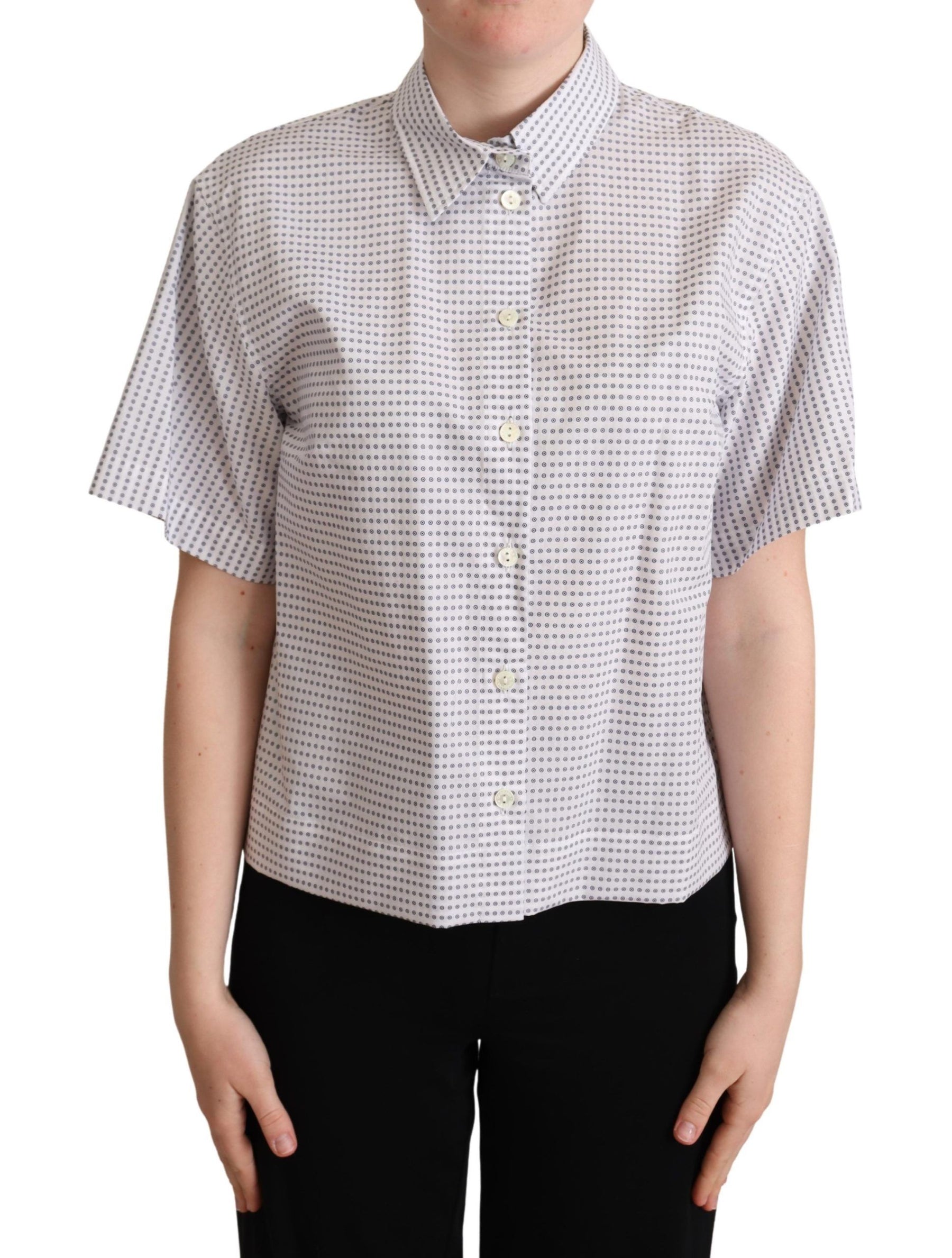 Dolce & Gabbana White Polka Dots Collared Blouse Shirt | Regal Royce