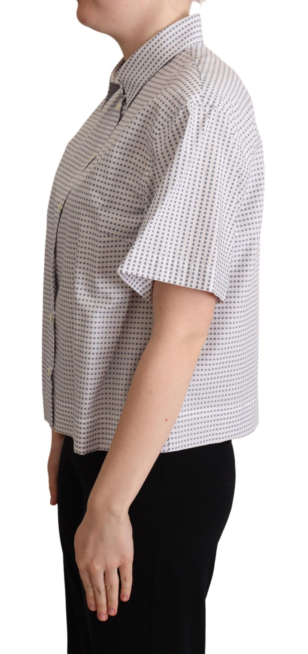 Dolce & Gabbana White Polka Dots Collared Blouse Shirt | Regal Royce