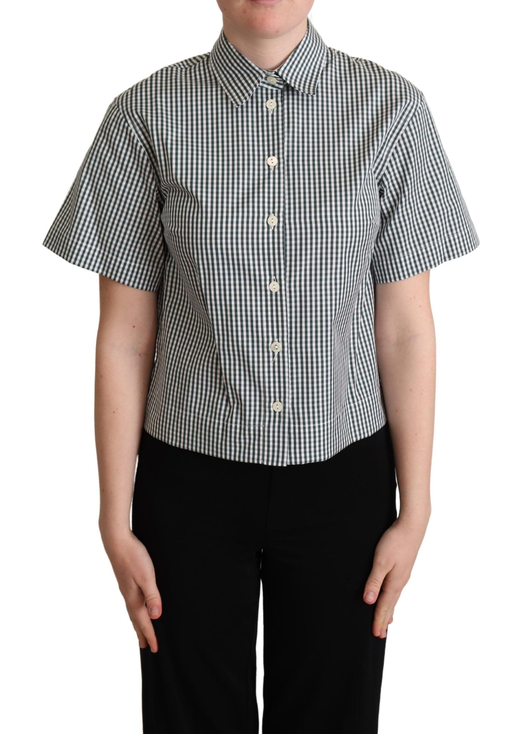 Dolce & Gabbana White Green Cotton Check Shirt Blouse Top | Regal Royce