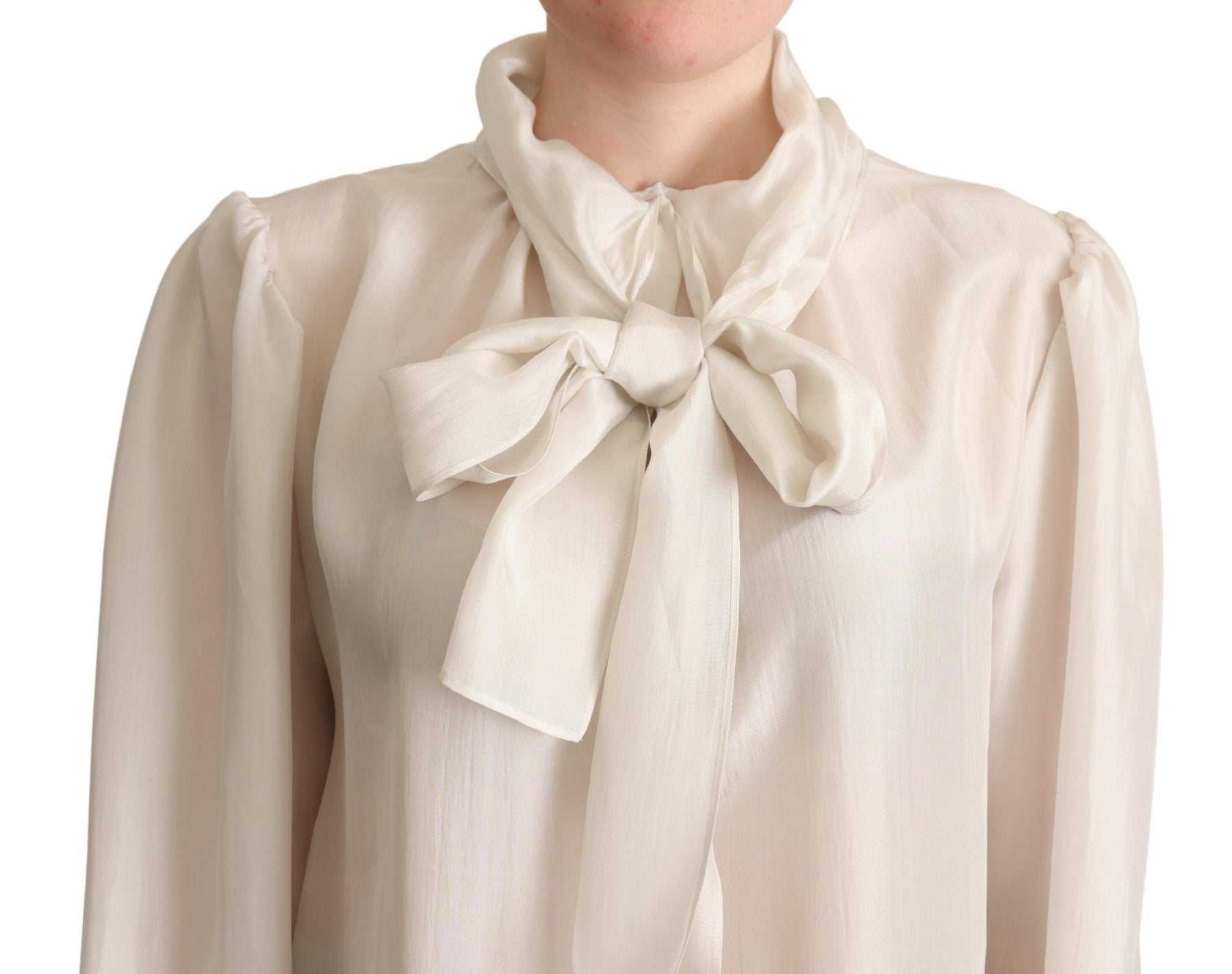 Dolce & Gabbana Light Gray Ascot Collar Shirt Silk Blouse Top | Regal Royce