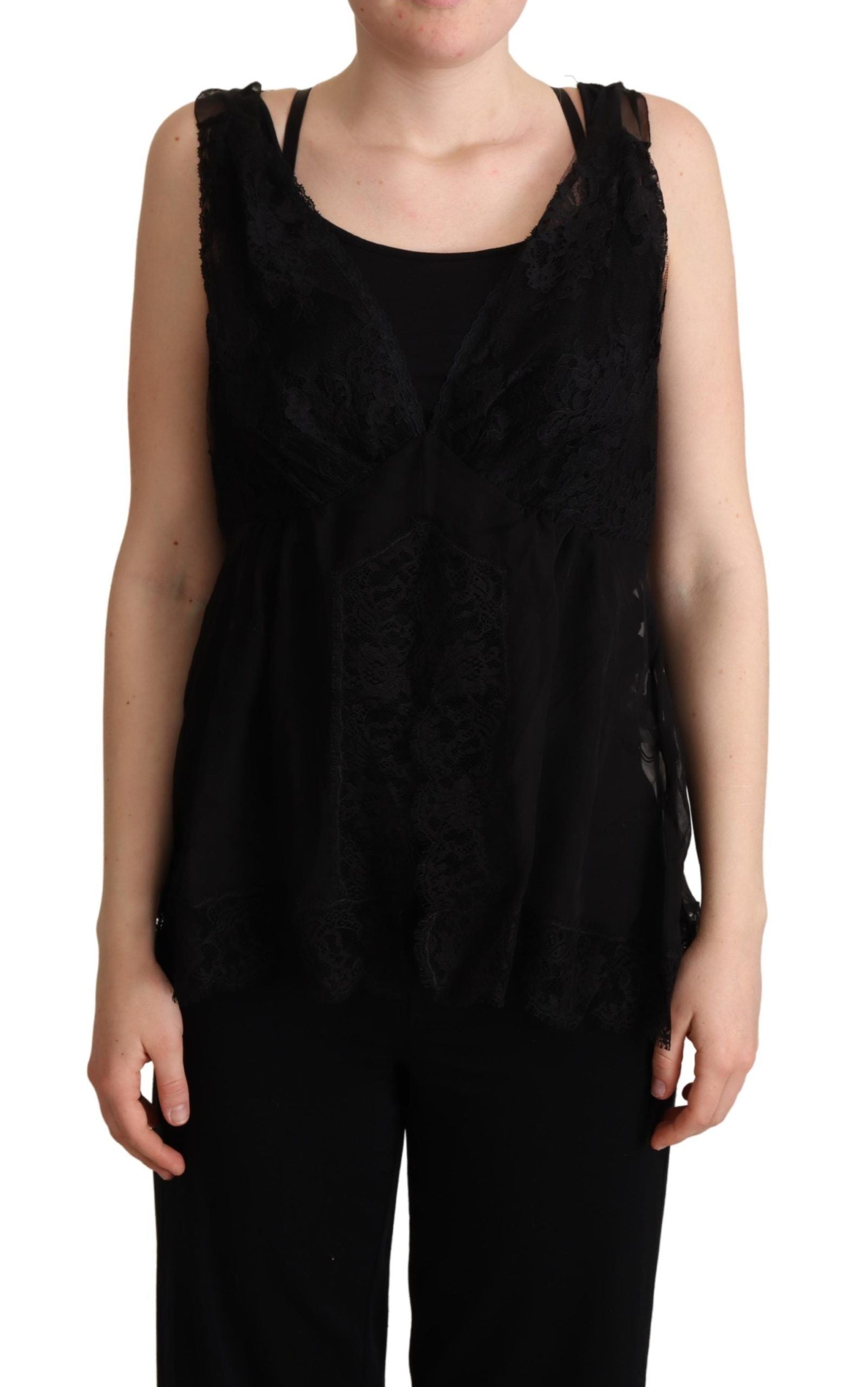 Dolce & Gabbana Black Silk Lace Trim Camisole Tank Top | Regal Royce