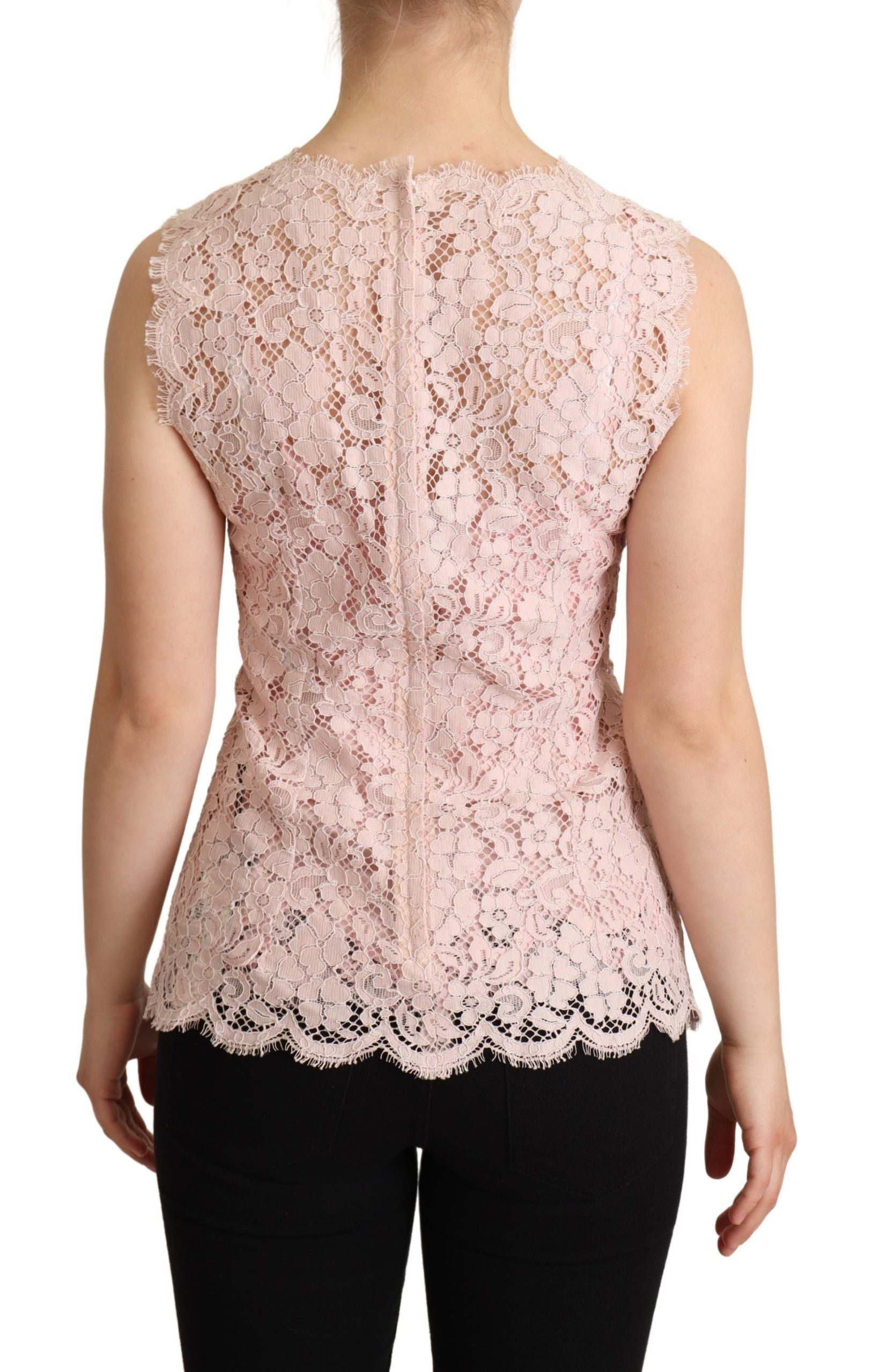Dolce & Gabbana Pink Floral Lace Sleeveless Tank Blouse Top | Regal Royce