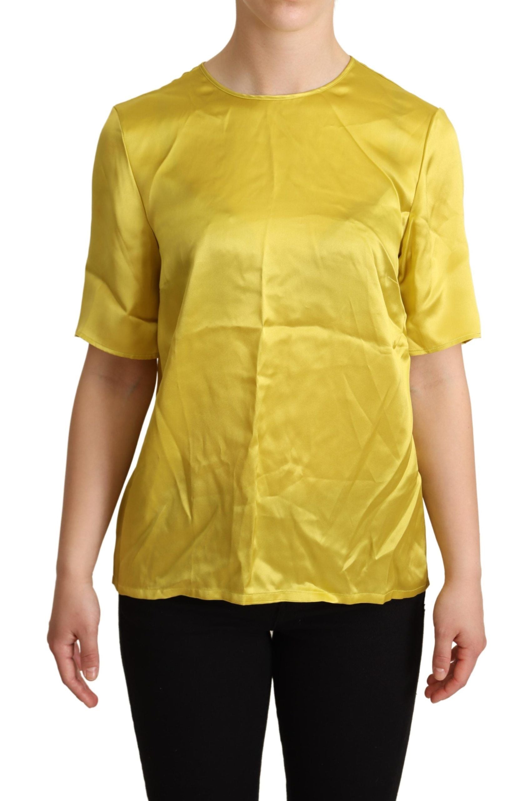 Dolce & Gabbana Yellow Silk Short Sleeve Blouse T-shirt | Regal Royce