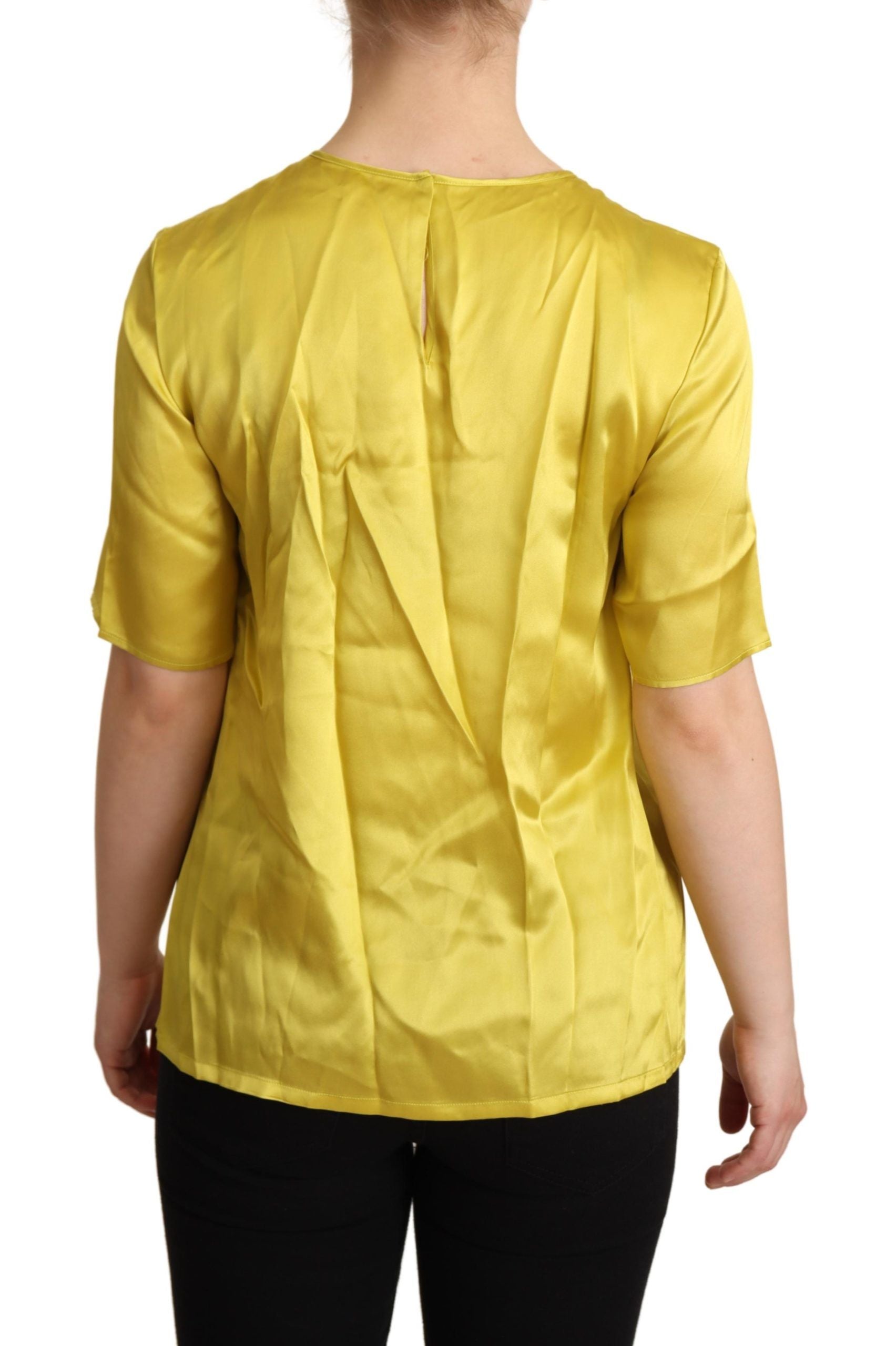 Dolce & Gabbana Yellow Silk Short Sleeve Blouse T-shirt | Regal Royce