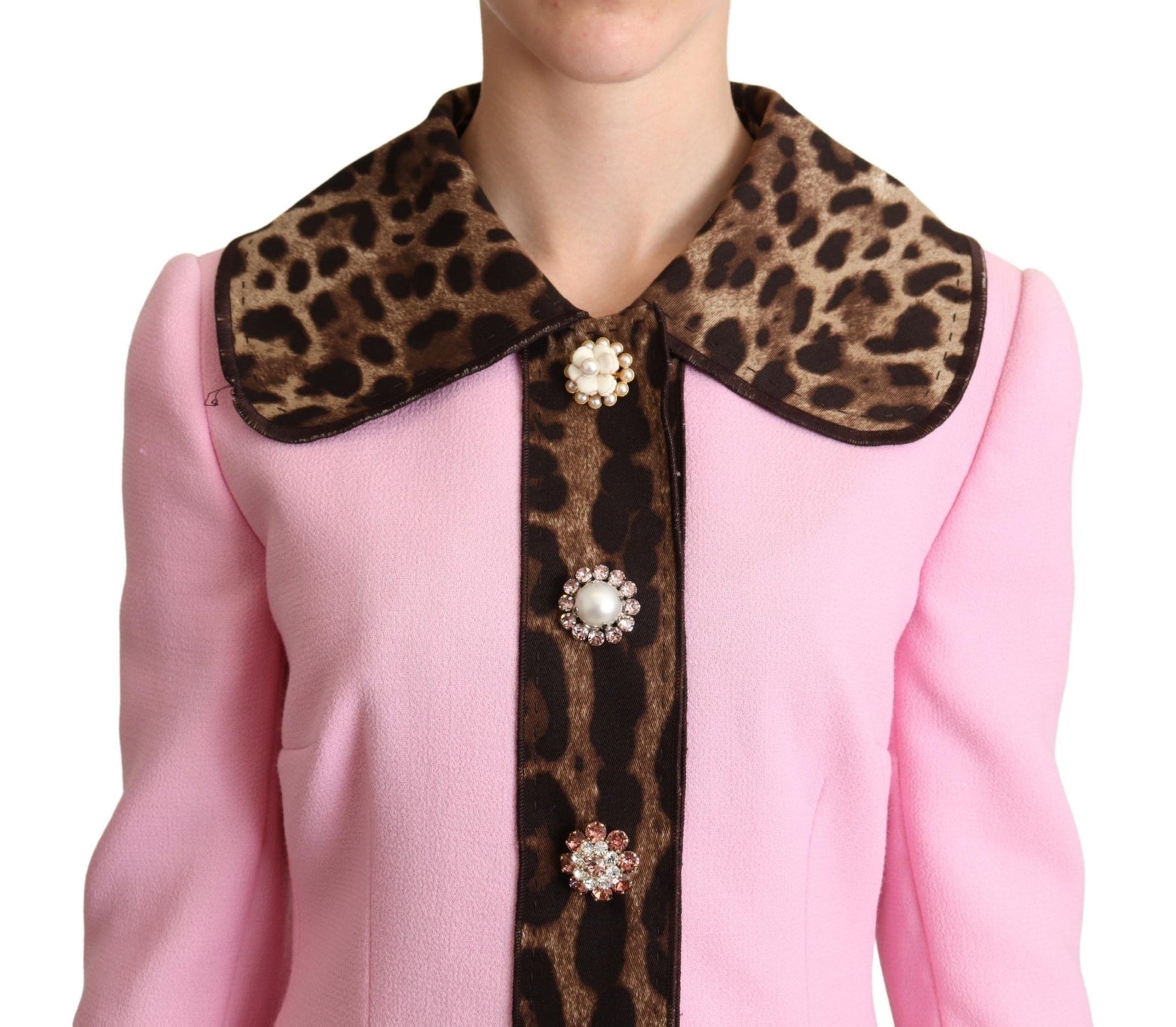 Dolce & Gabbana Pink Leopard Wool Trenchcoat Jacket | Regal Royce