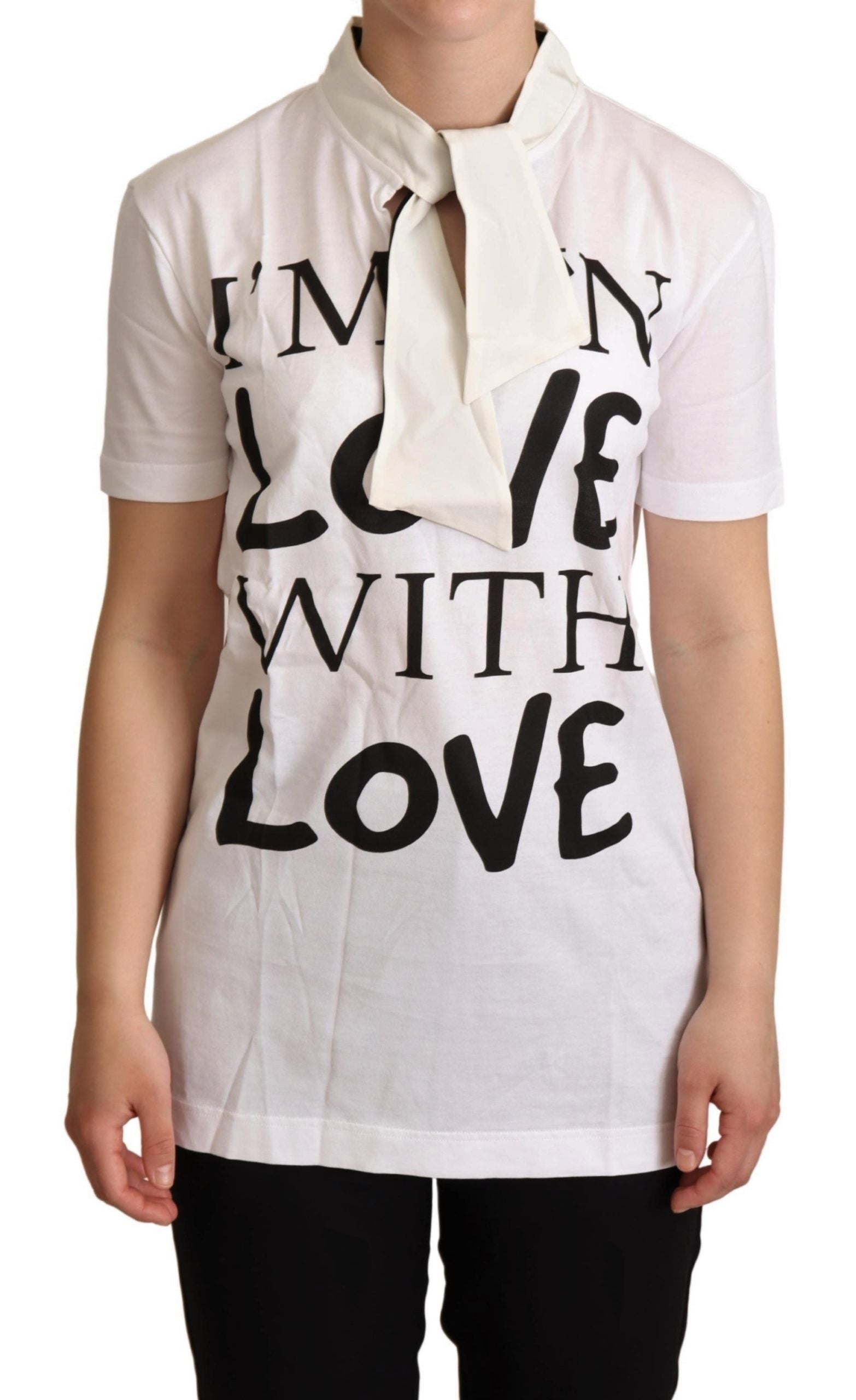 Dolce & Gabbana White Cotton Silk I'm In Love Top T-shirt | Regal Royce