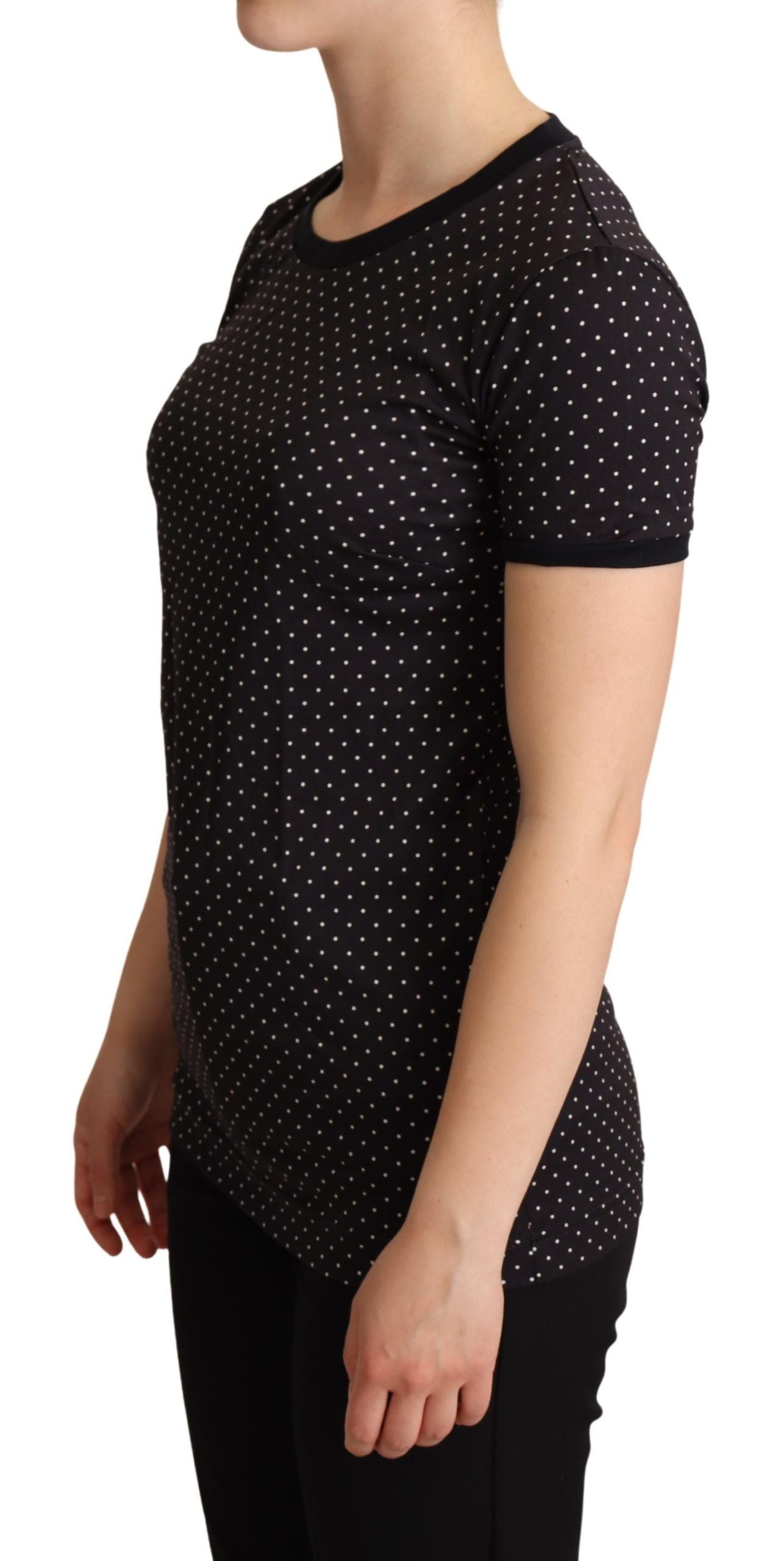 Dolce & Gabbana Black Dotted Crewneck  Cotton T-shirt | Regal Royce