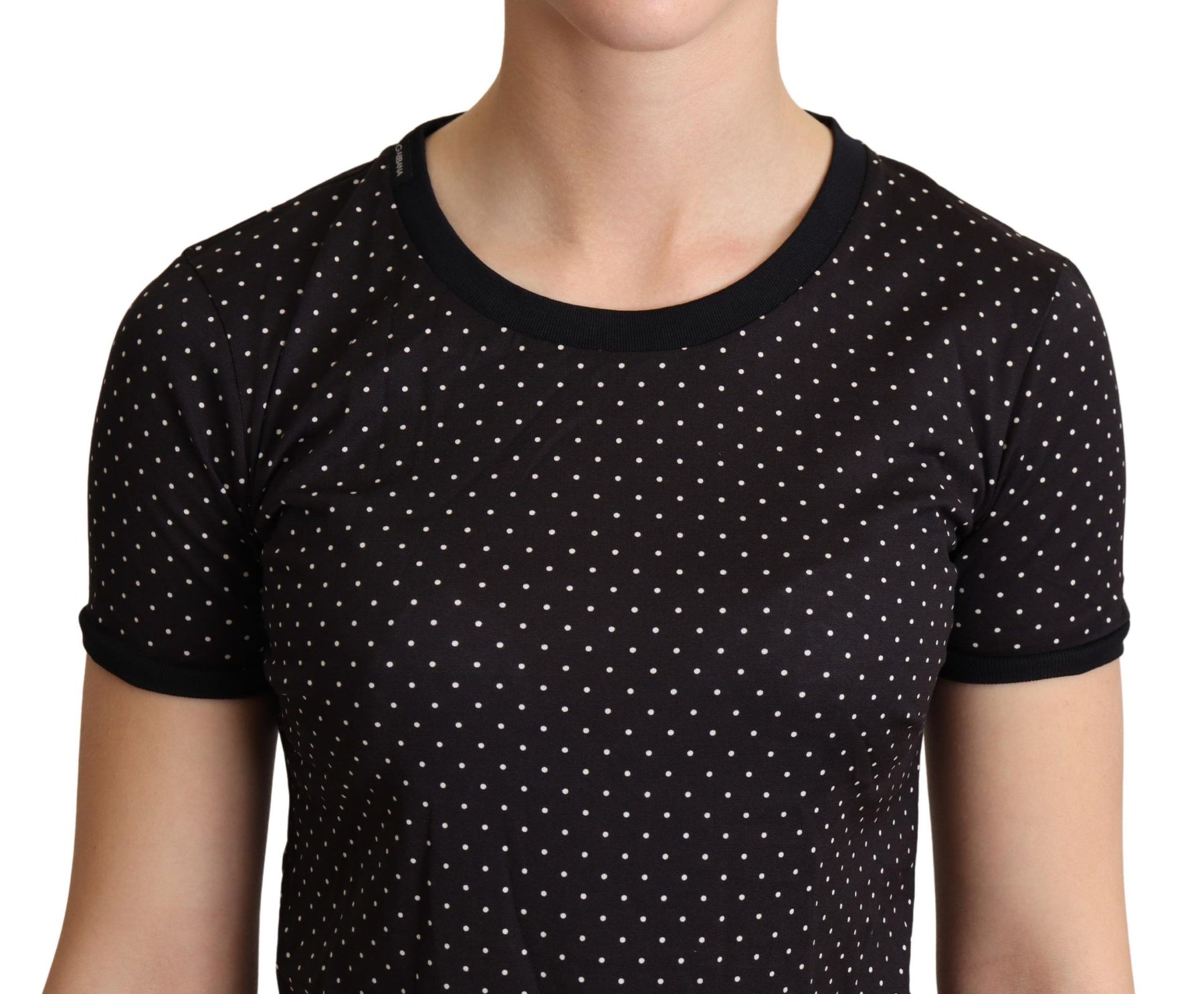 Dolce & Gabbana Black Dotted Crewneck  Cotton T-shirt | Regal Royce