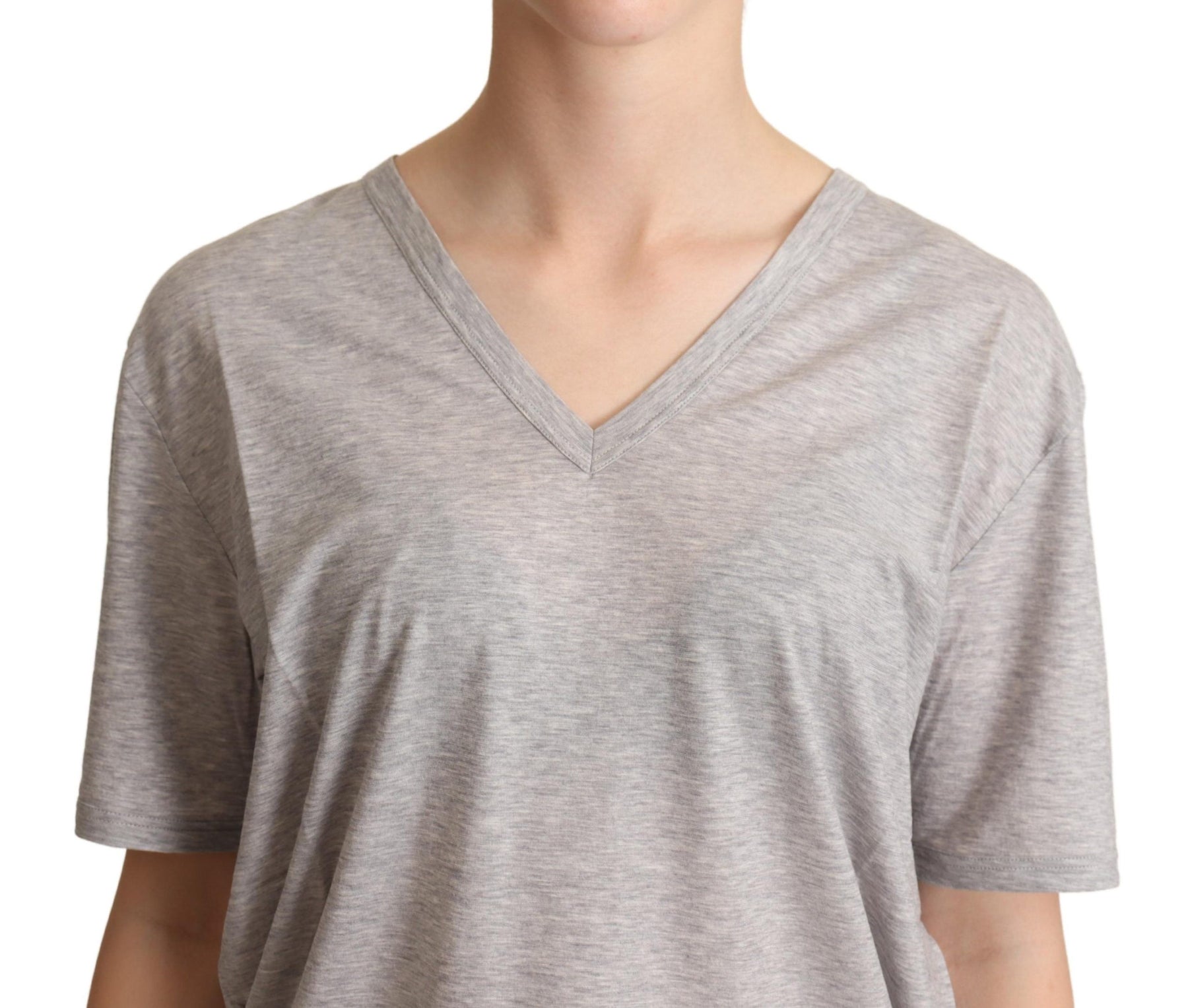 Dolce & Gabbana Gray Solid 100% Cotton V-neck Top T-shirt | Regal Royce