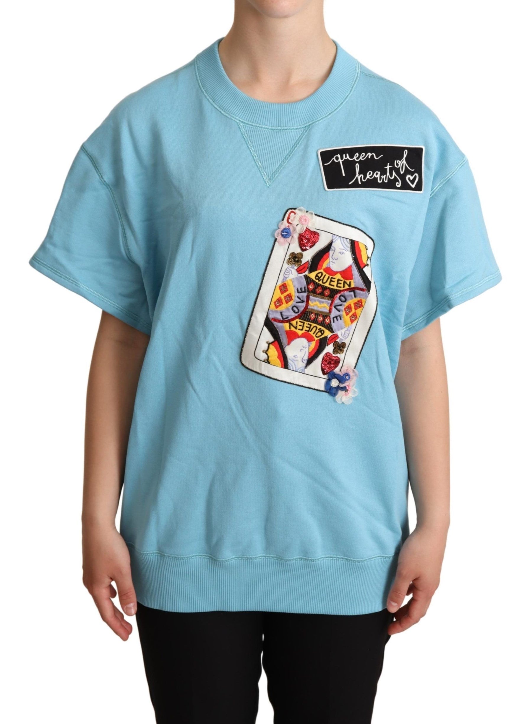 Dolce & Gabbana BLue Queen Of Hearts Card Sweater T-shirt | Regal Royce