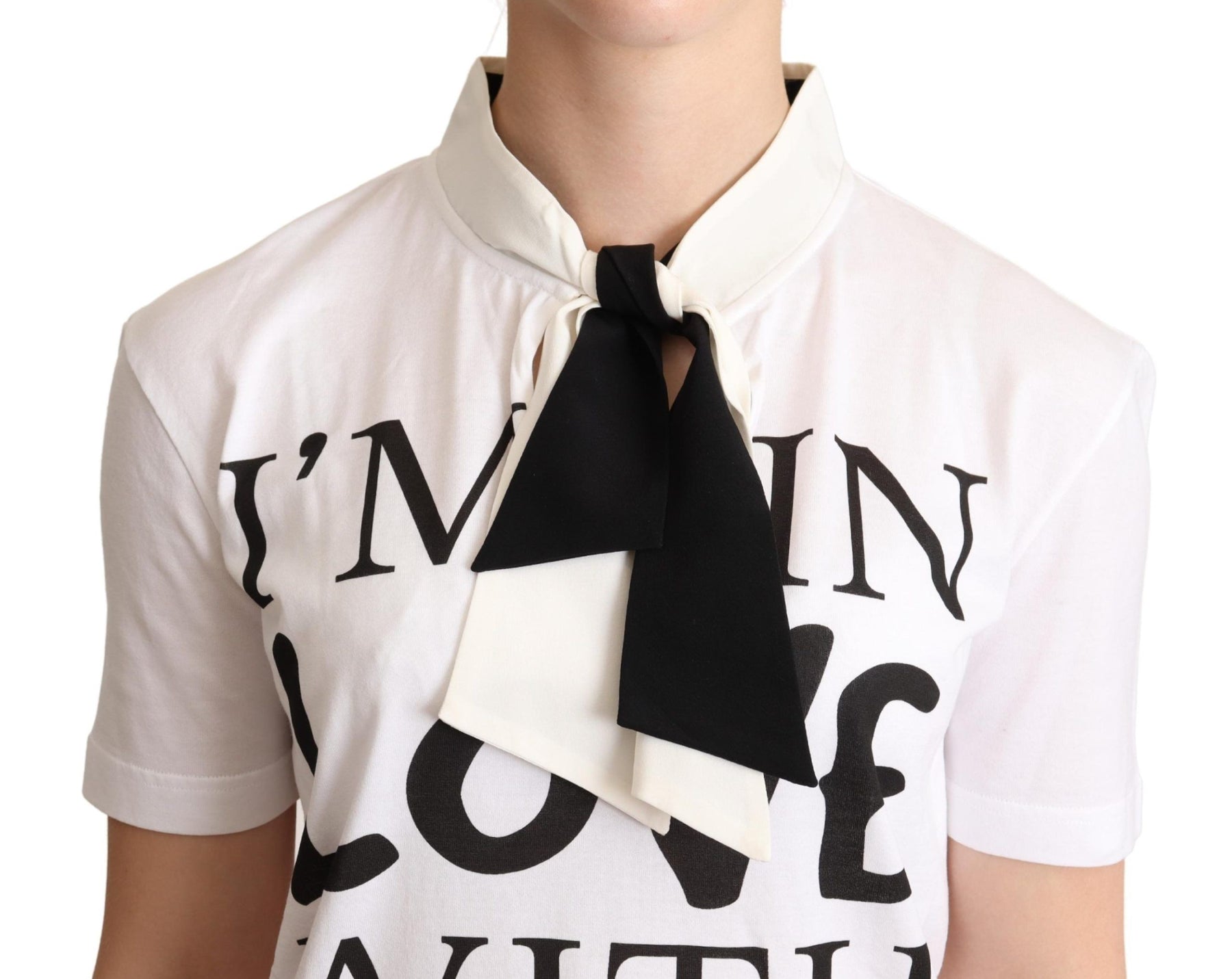 Dolce & Gabbana White Cotton Silk Blend Ascot Collar T-shirt | Regal Royce