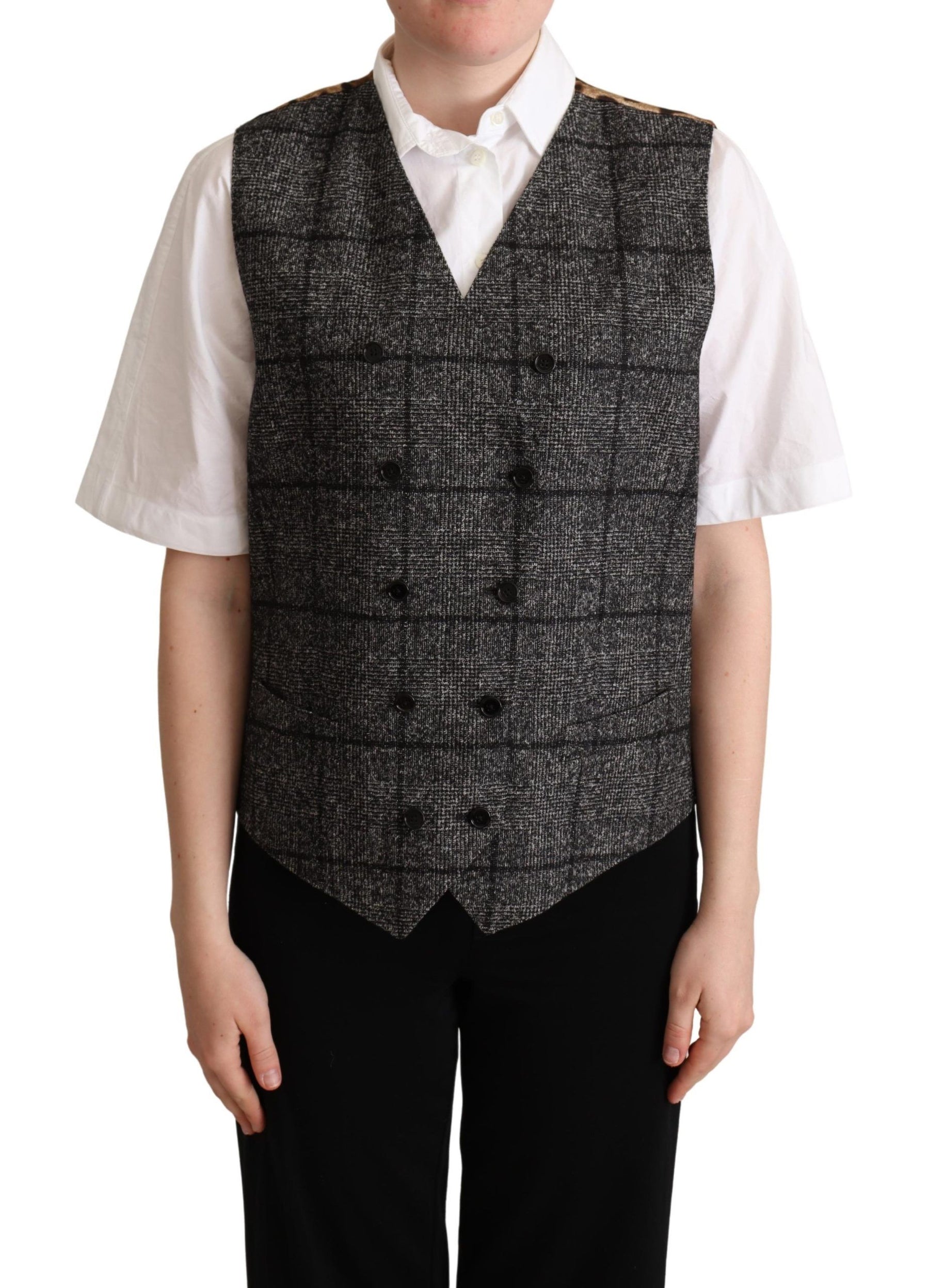 Dolce & Gabbana Gray Wool Leopard Print Waistcoat Vest | Regal Royce