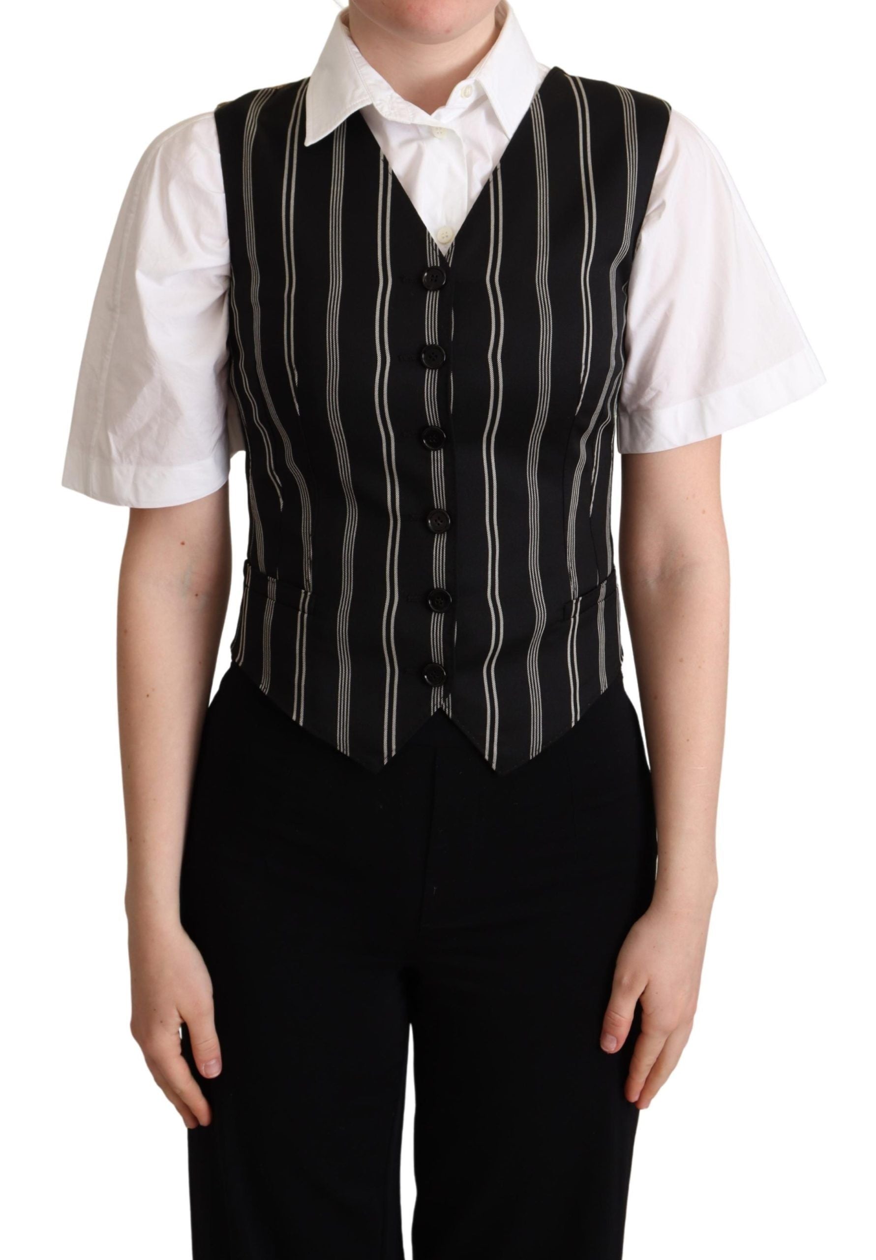 Dolce & Gabbana Black Striped Leopard Print Waistcoat Vest | Regal Royce