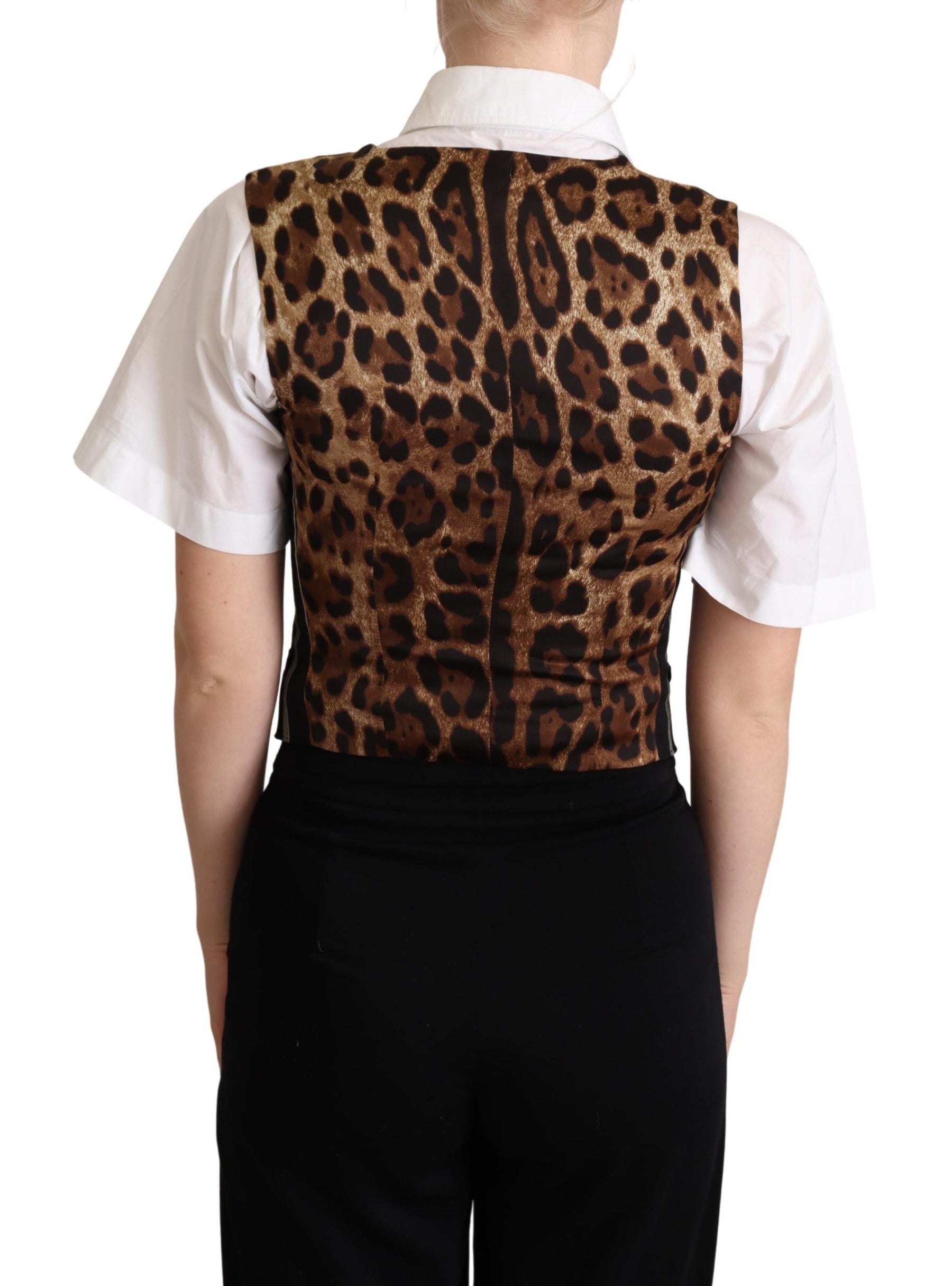 Dolce & Gabbana Black Striped Leopard Print Waistcoat Vest | Regal Royce