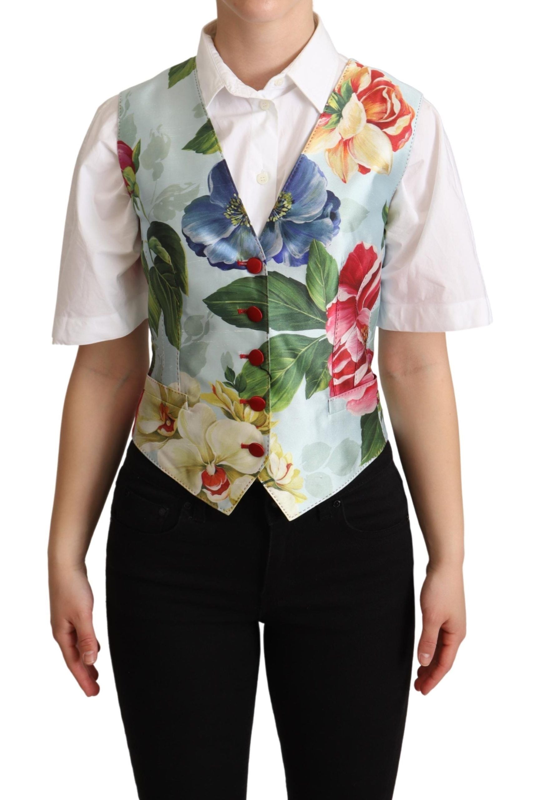 Dolce & Gabbana Mint Green Floral Silk Waistcoat Vest | Regal Royce