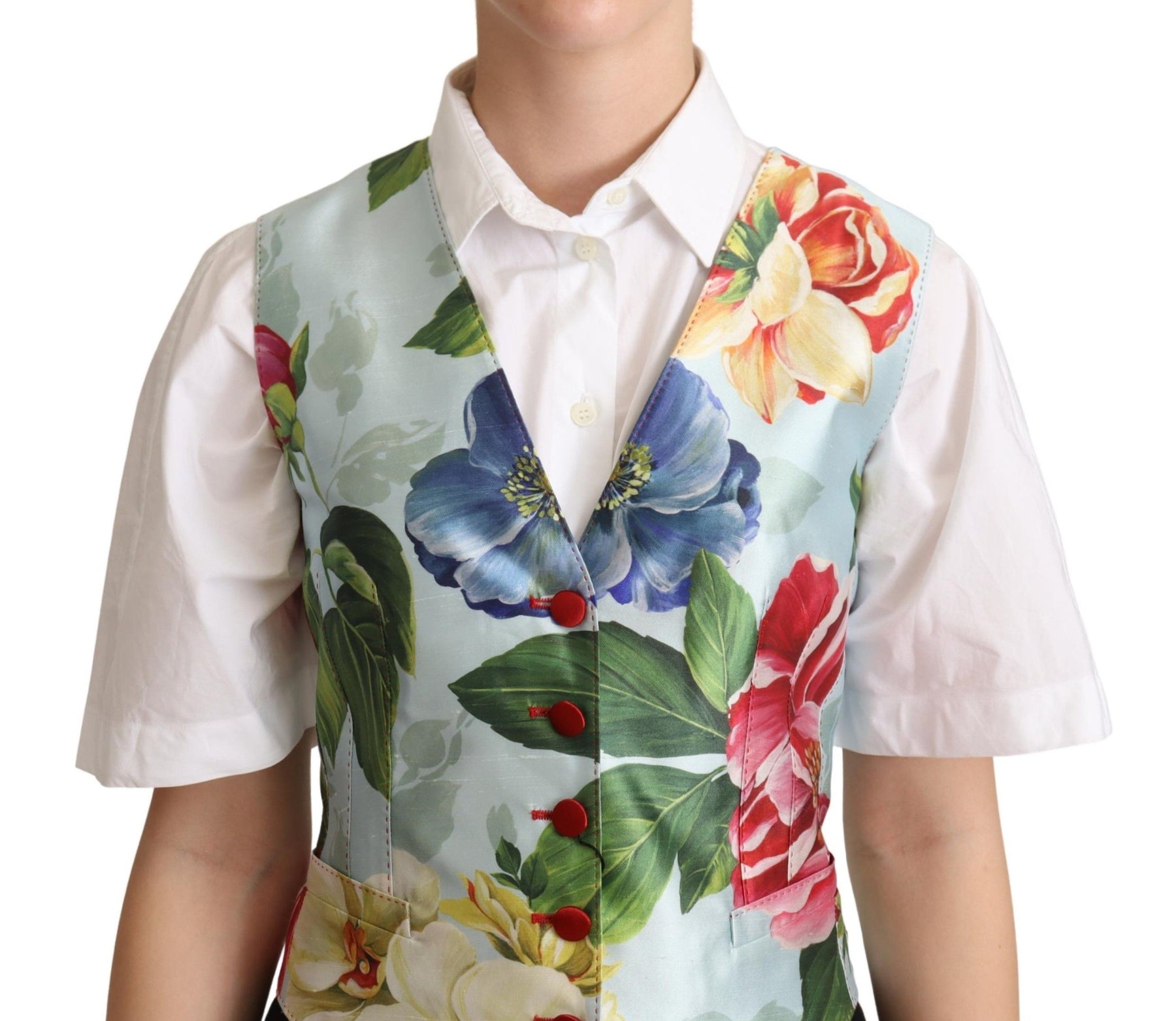Dolce & Gabbana Mint Green Floral Silk Waistcoat Vest | Regal Royce