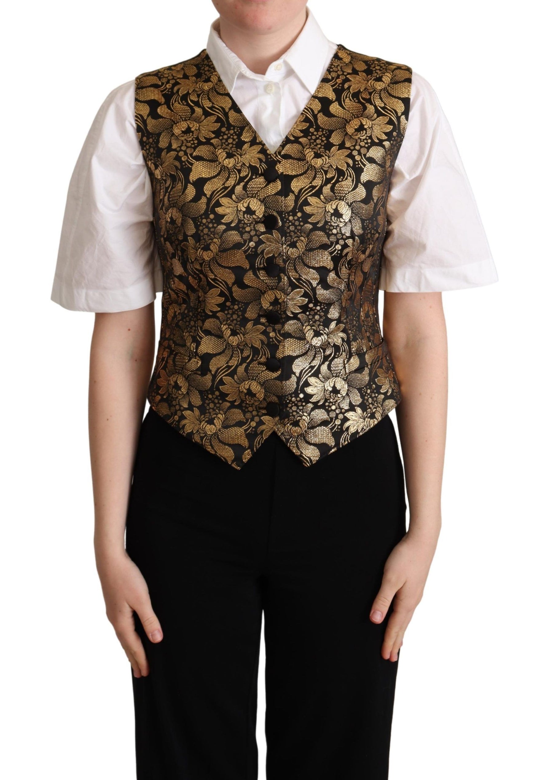 Dolce & Gabbana Black Gold Jacquard Silk Waistcoat Vest | Regal Royce