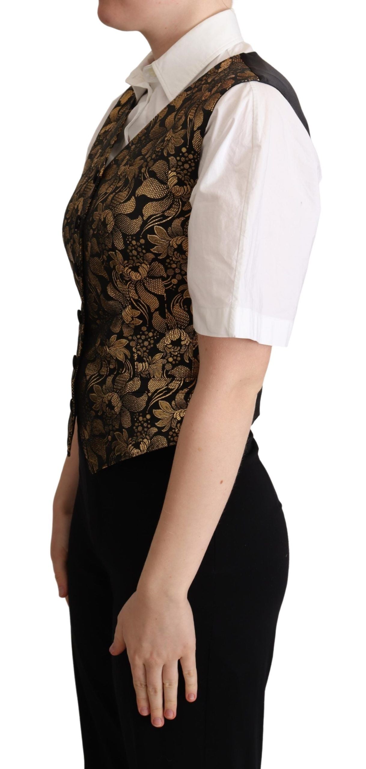 Dolce & Gabbana Black Gold Jacquard Silk Waistcoat Vest | Regal Royce
