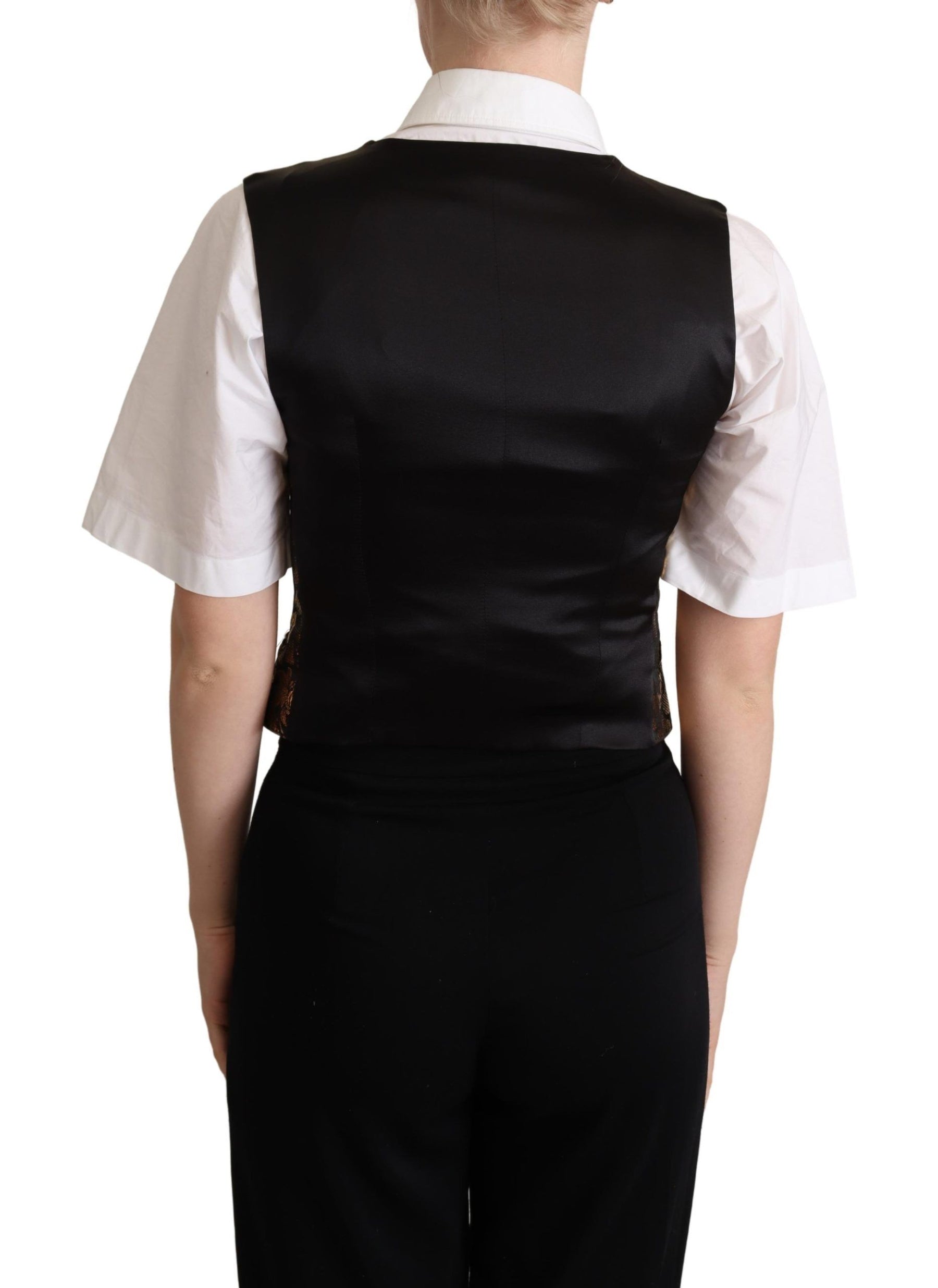 Dolce & Gabbana Black Gold Jacquard Silk Waistcoat Vest | Regal Royce