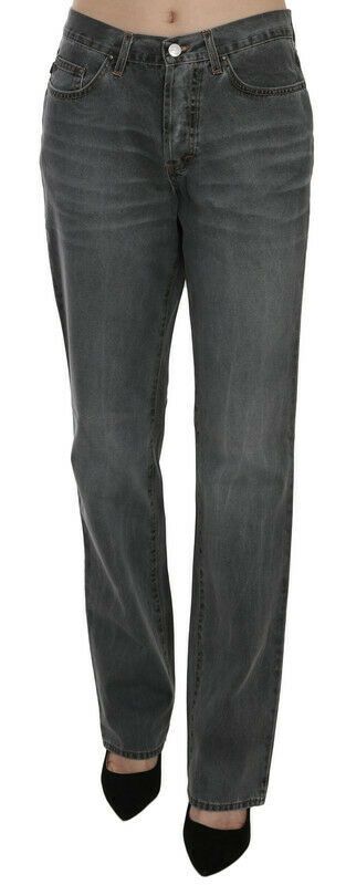 Just Cavalli Gray Washed Mid Waist Straight Denim Pants Jeans | Regal Royce