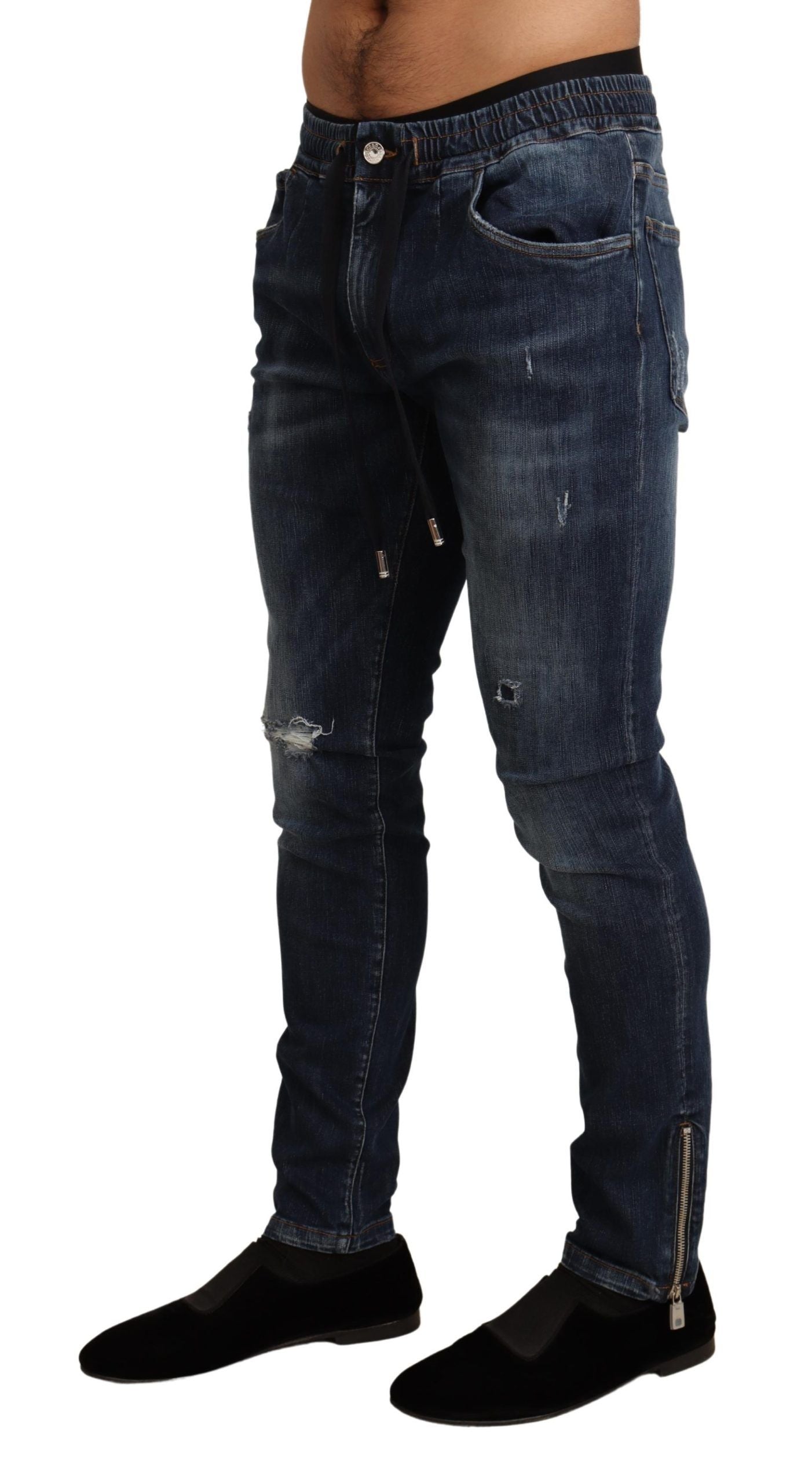 Dolce & Gabbana Blue Cotton Stretch Tattered Denim Jeans | Regal Royce