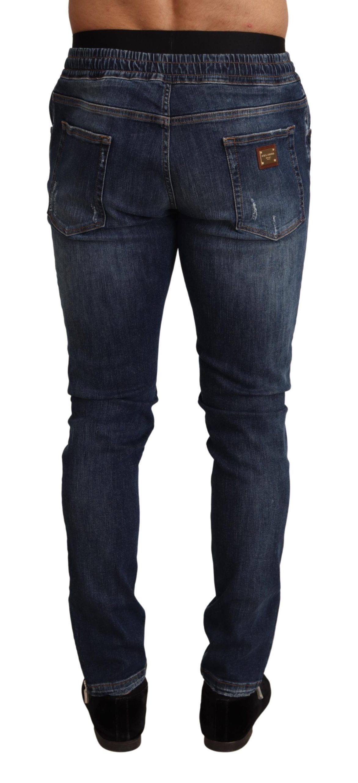 Dolce & Gabbana Blue Cotton Stretch Tattered Denim Jeans | Regal Royce