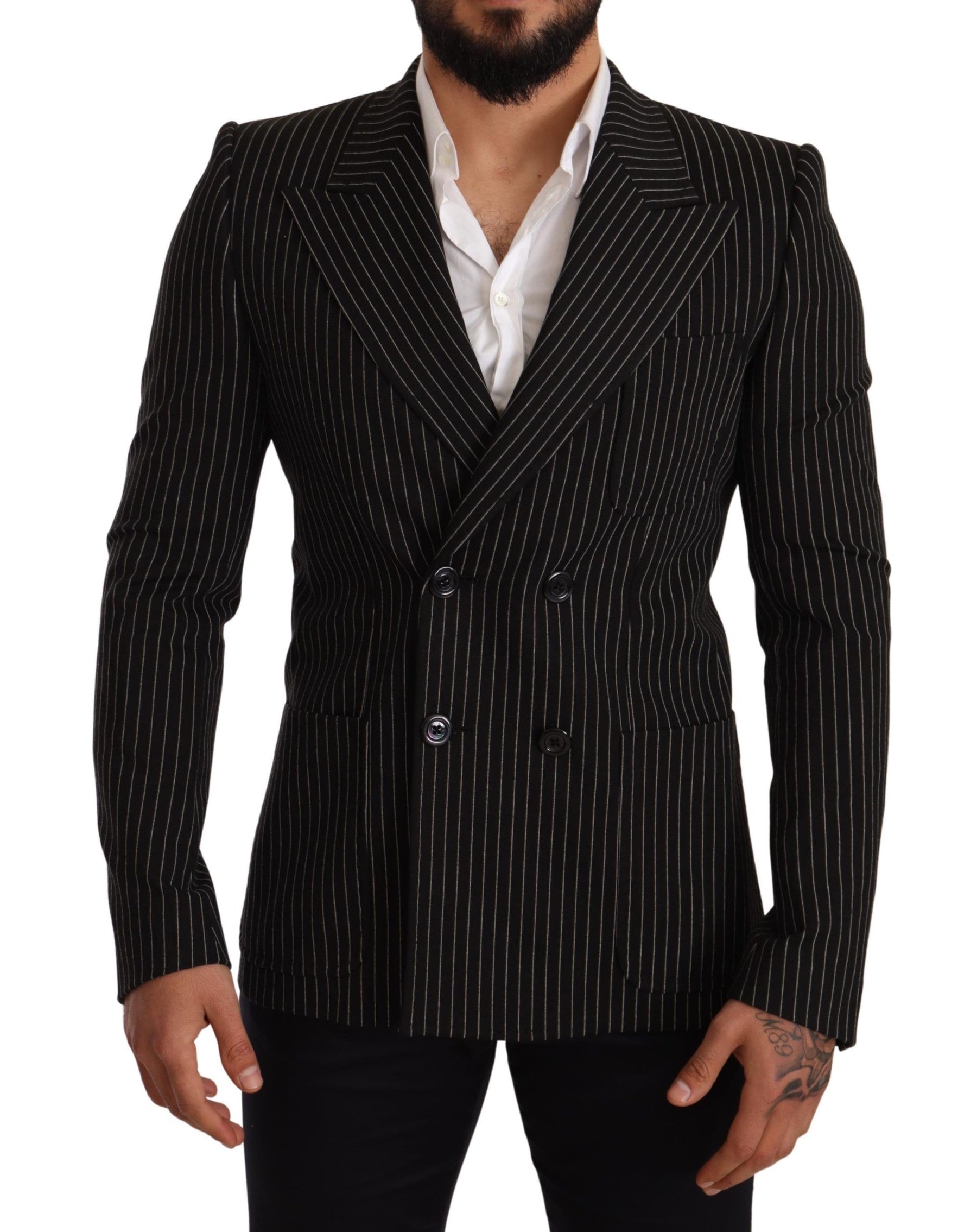 Dolce & Gabbana Black White Striped Slim Fit Coat Blazer | Regal Royce