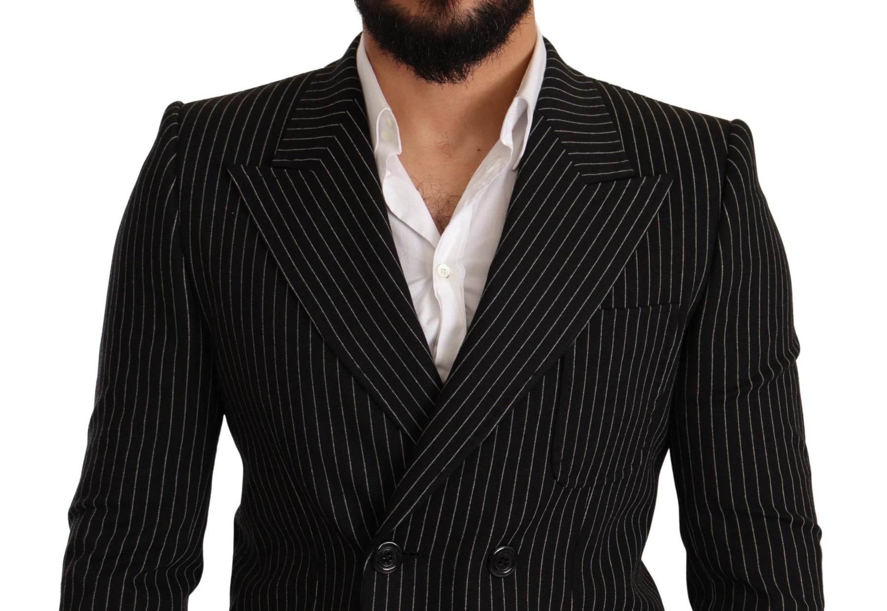 Dolce & Gabbana Black White Striped Slim Fit Coat Blazer | Regal Royce