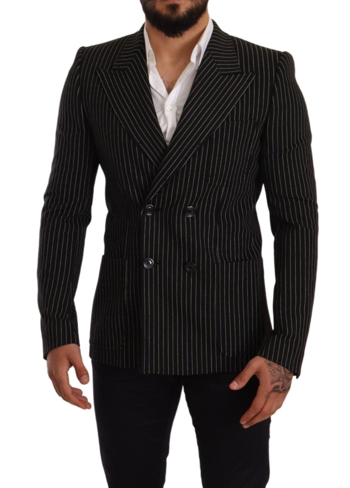 Dolce & Gabbana Black White Striped Slim Fit Coat Blazer | Regal Royce