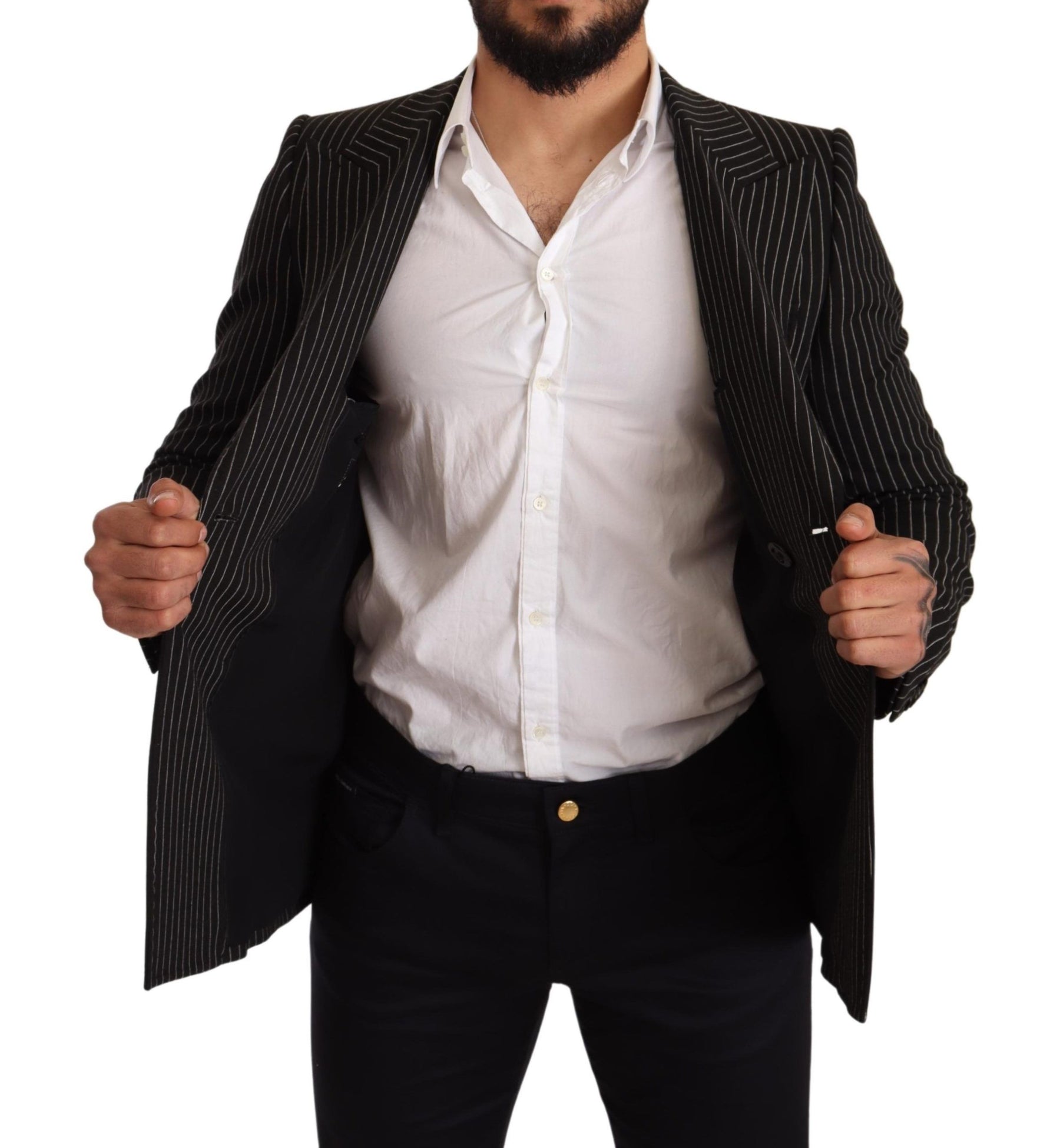 Dolce & Gabbana Black White Striped Slim Fit Coat Blazer | Regal Royce