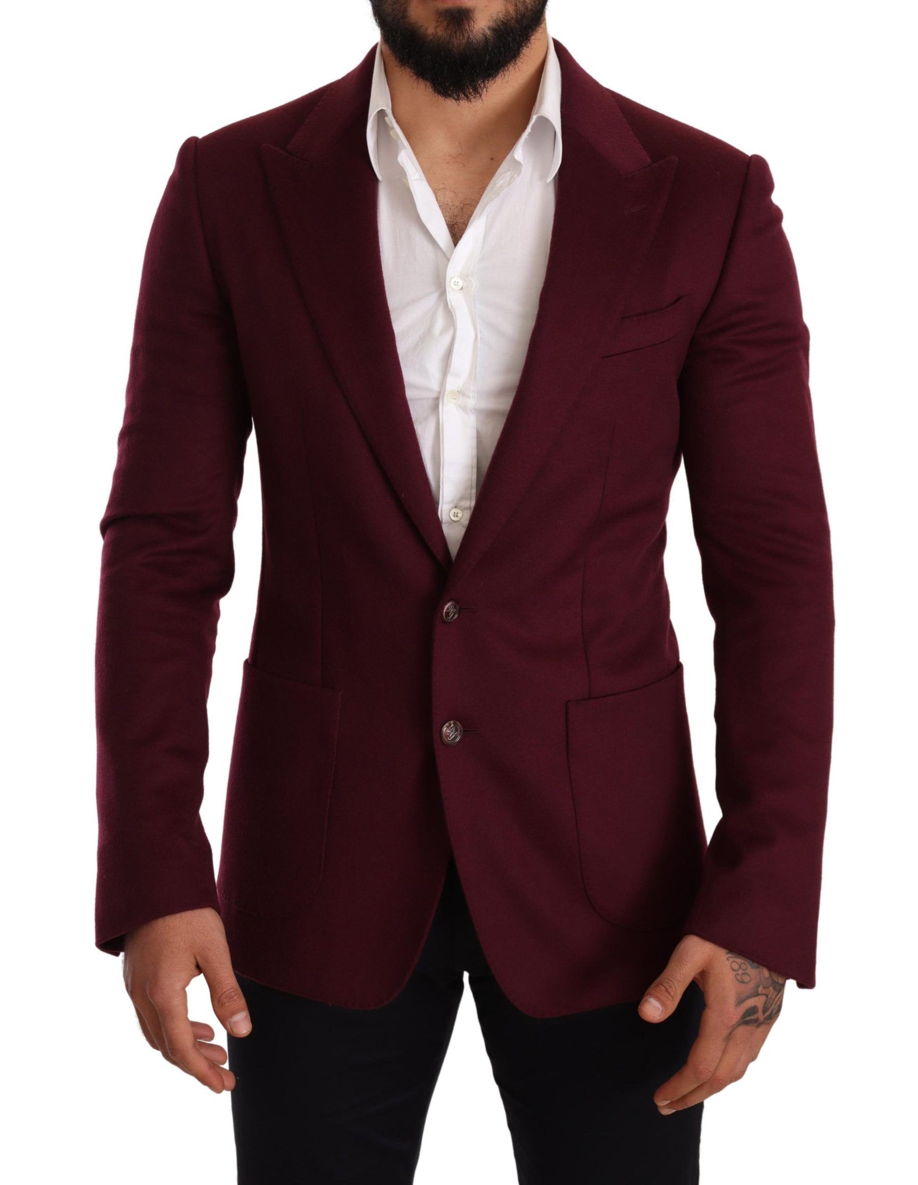 Dolce & Gabbana Maroon Cashmere Slim Fit Coat Jacket Blazer | Regal Royce