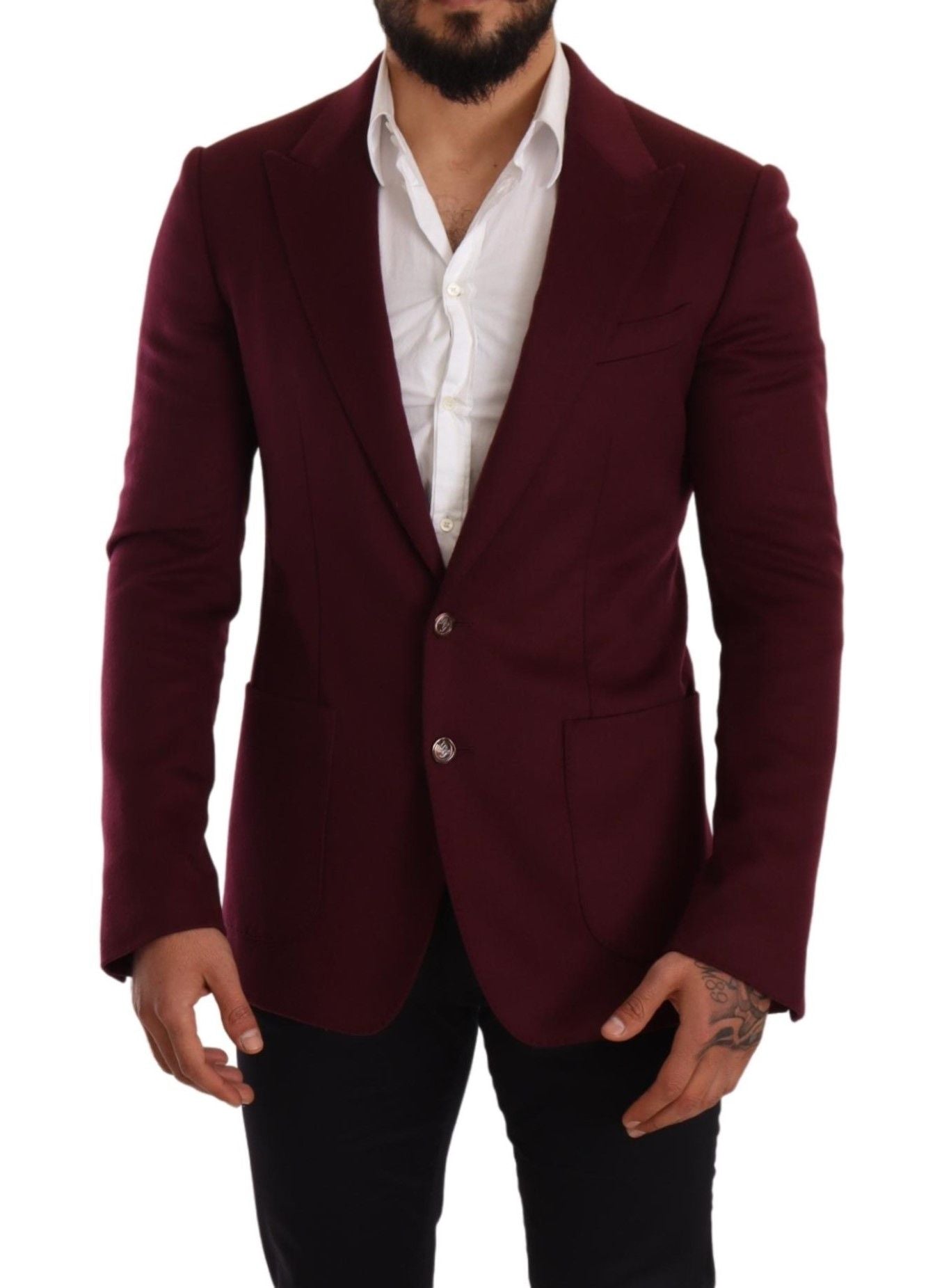 Dolce & Gabbana Maroon Cashmere Slim Fit Coat Jacket Blazer | Regal Royce
