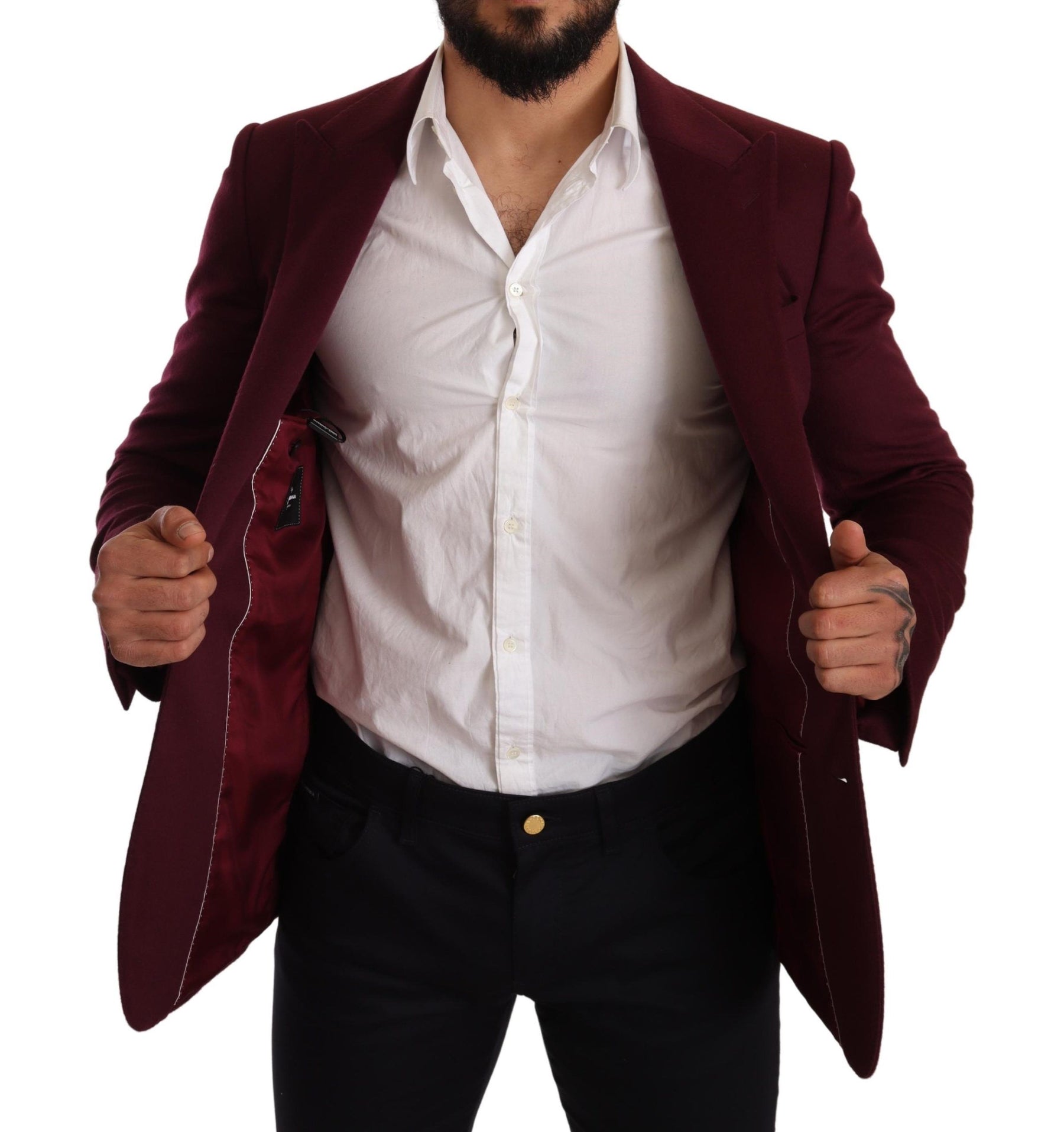 Dolce & Gabbana Maroon Cashmere Slim Fit Coat Jacket Blazer | Regal Royce