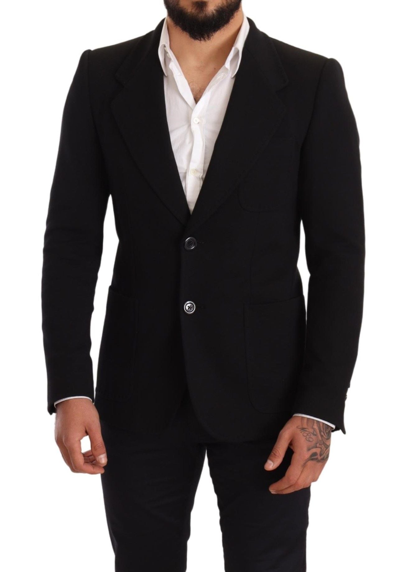 Dolce & Gabbana Black Cotton Slim Fit Coat Jacket  Blazer | Regal Royce