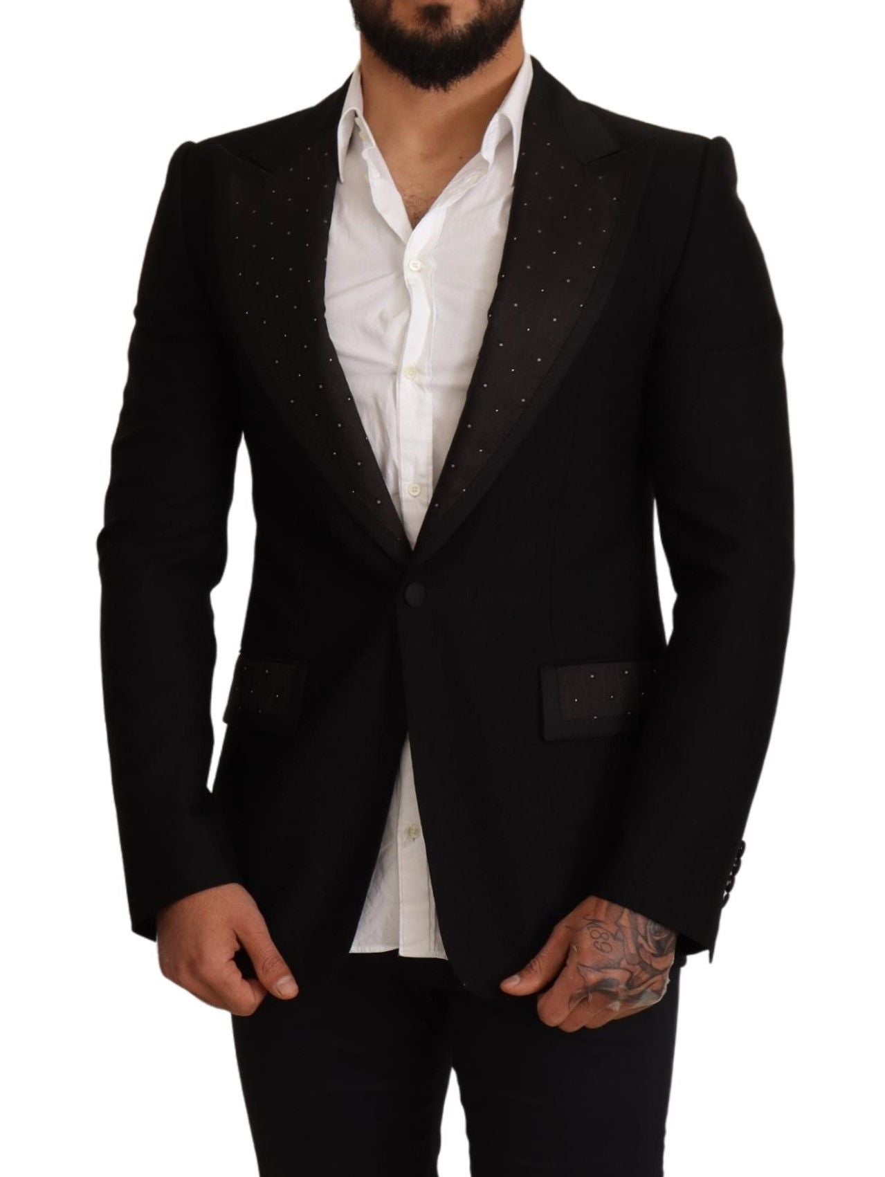 Dolce & Gabbana Black Wool Slim Fit Coat Blazer Jacket | Regal Royce