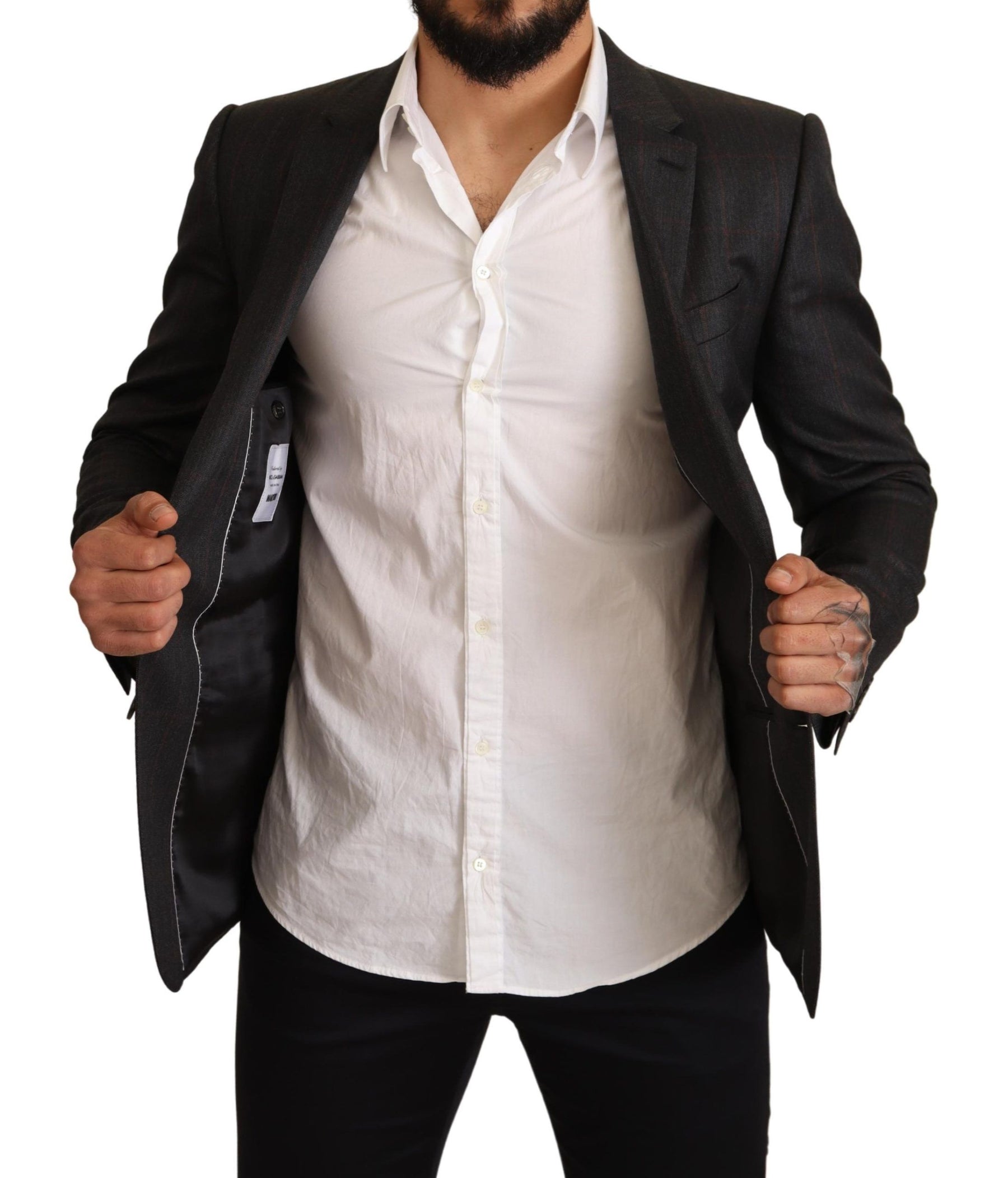 Dolce & Gabbana Gray Check Wool Slim Fit Blazer Jacket | Regal Royce