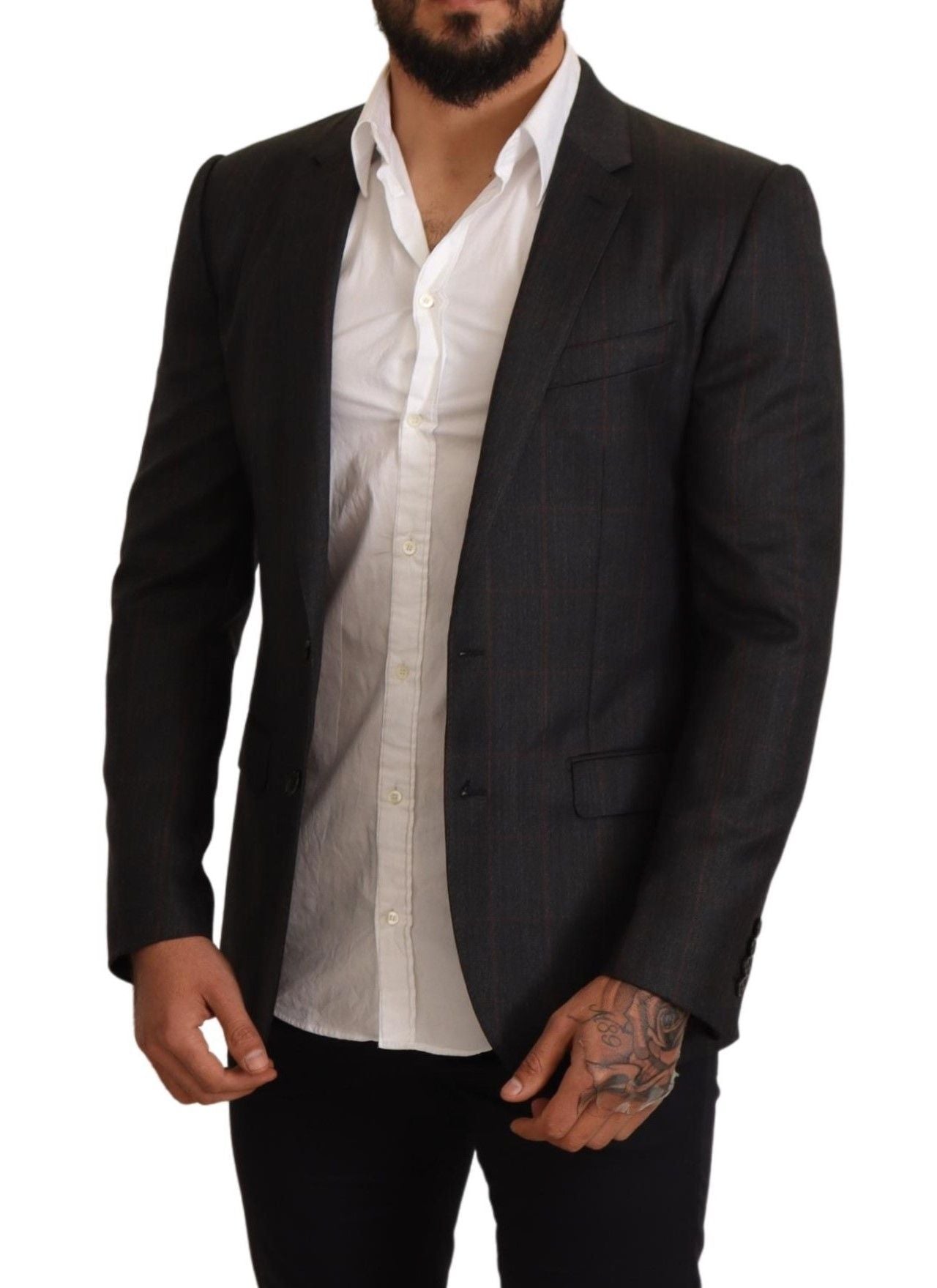 Dolce & Gabbana Gray Check Wool Slim Fit Blazer Jacket | Regal Royce