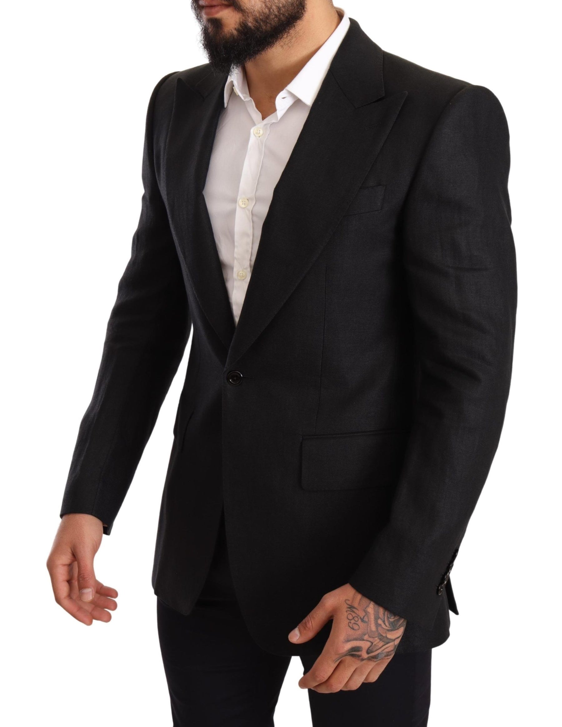Dolce & Gabbana Black Linen Slim Fit Coat Jacket Blazer | Regal Royce