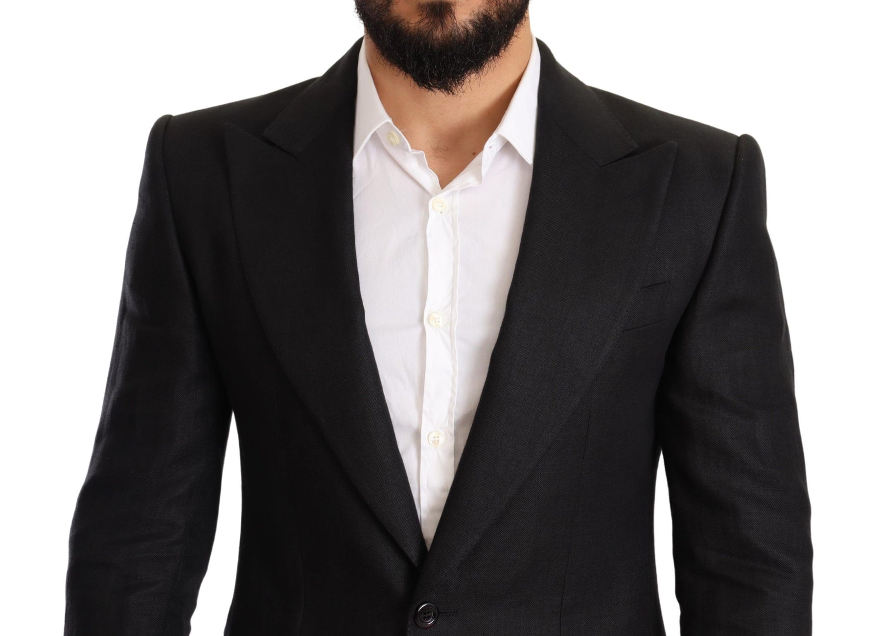 Dolce & Gabbana Black Linen Slim Fit Coat Jacket Blazer | Regal Royce
