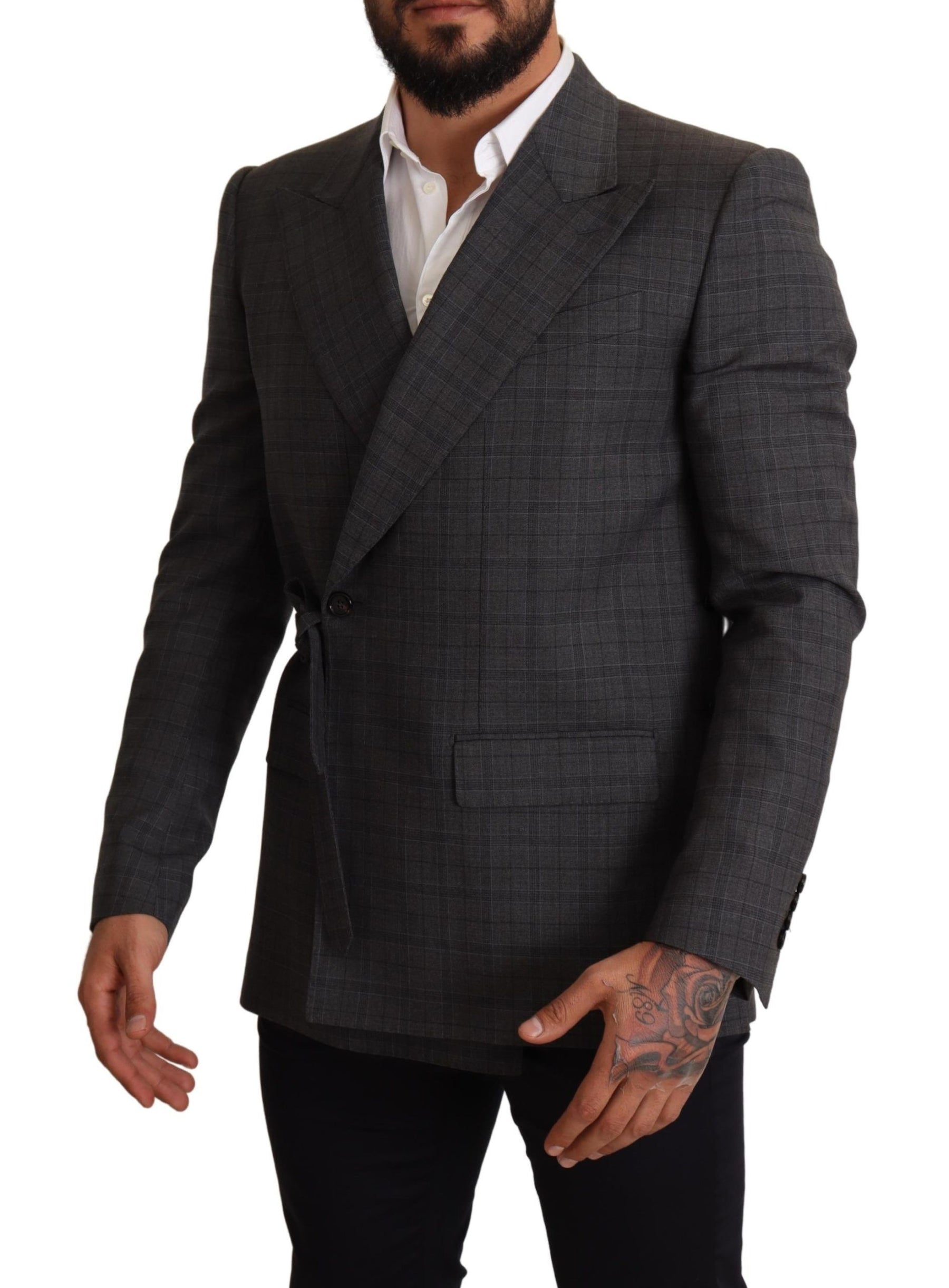 Dolce & Gabbana Gray Check Wool Slim Fit Blazer Jacket | Regal Royce