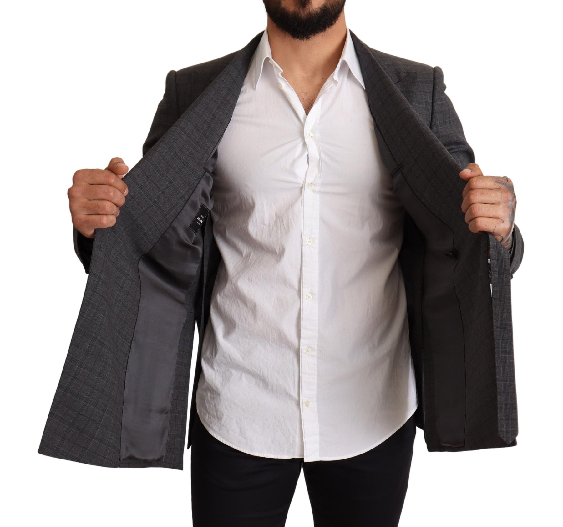 Dolce & Gabbana Gray Check Wool Slim Fit Blazer Jacket | Regal Royce