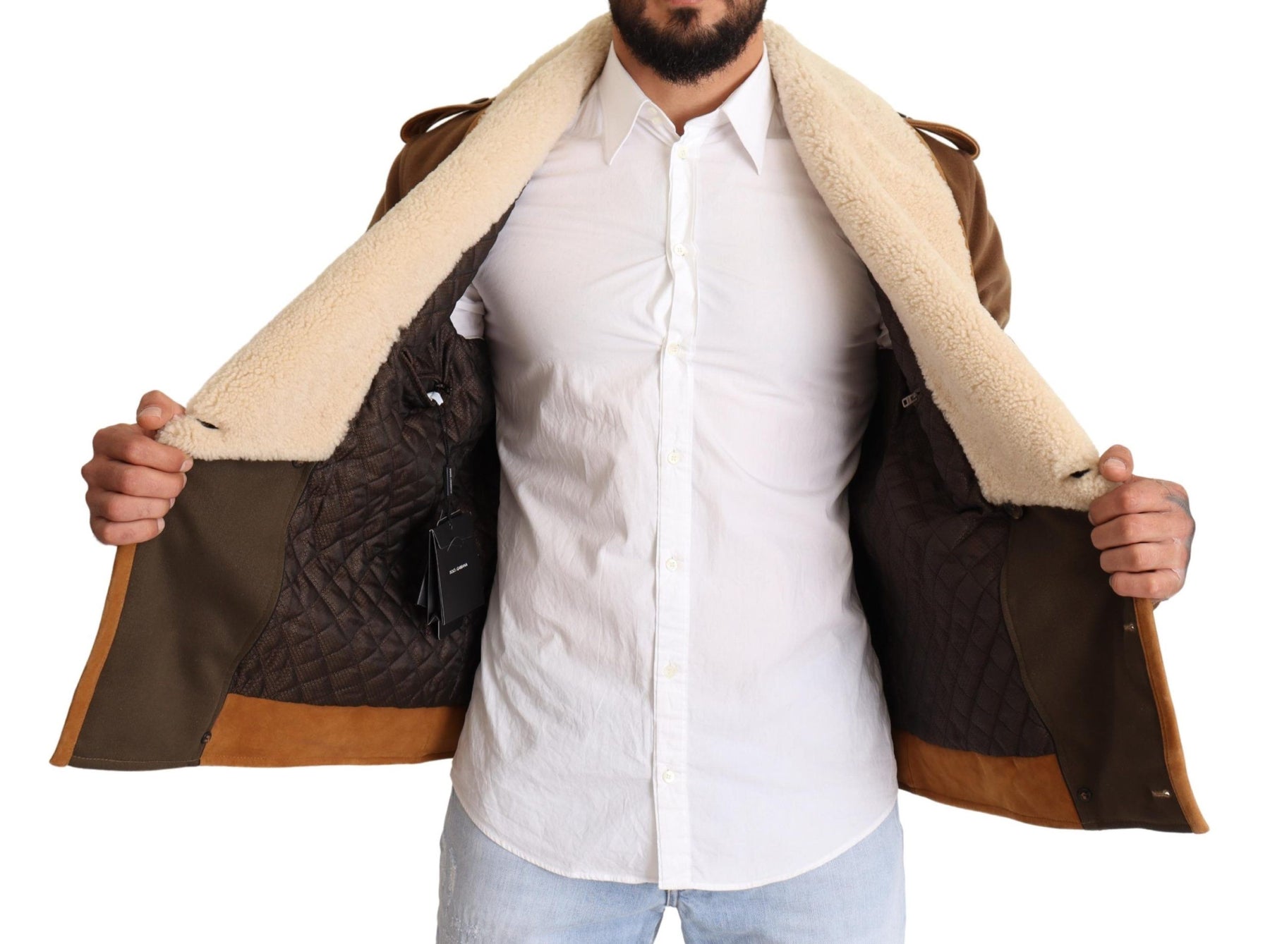 Dolce & Gabbana Brown Double Breasted Shearling Coat Jacket | Regal Royce