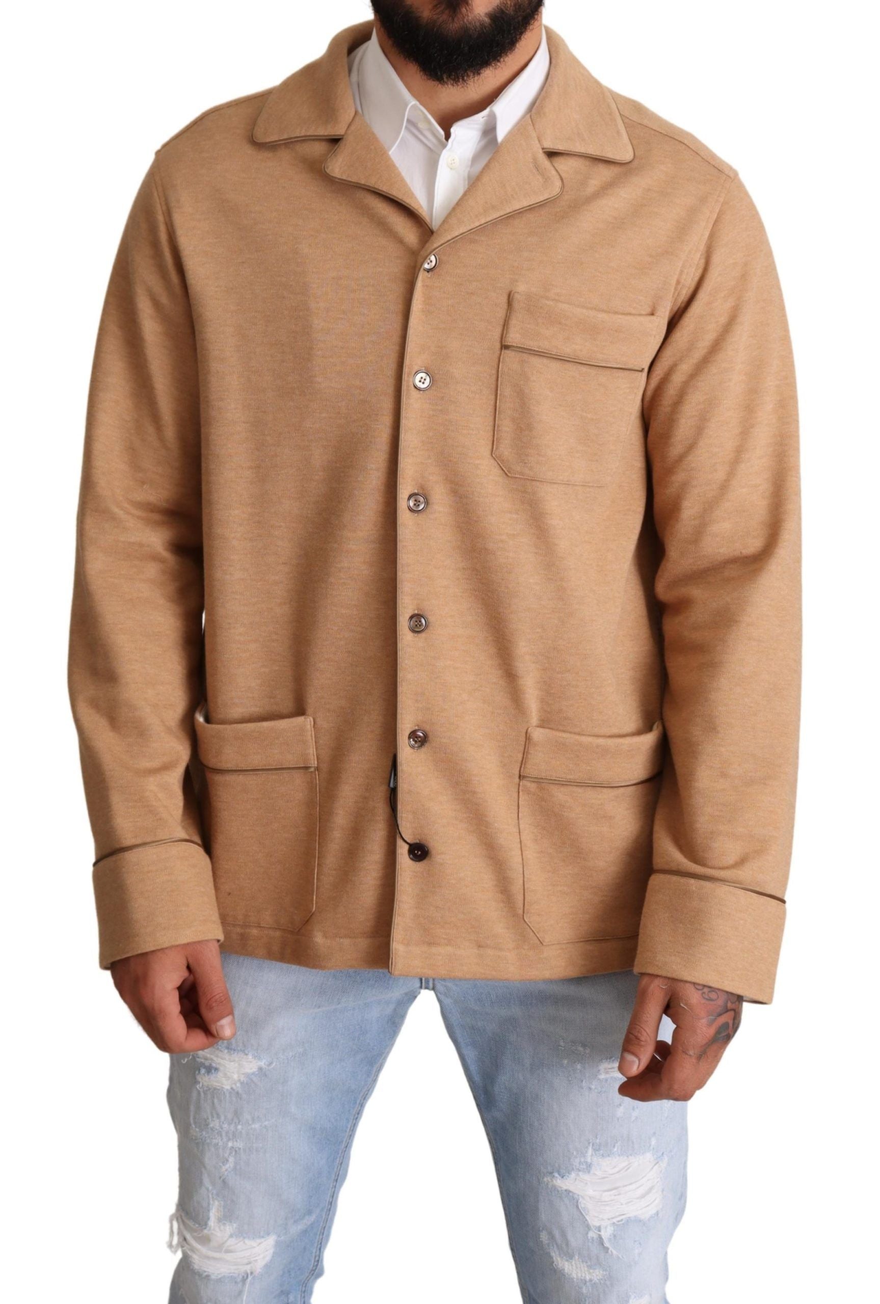 Dolce & Gabbana Brown Cotton Button Collared Coat Jacket | Regal Royce