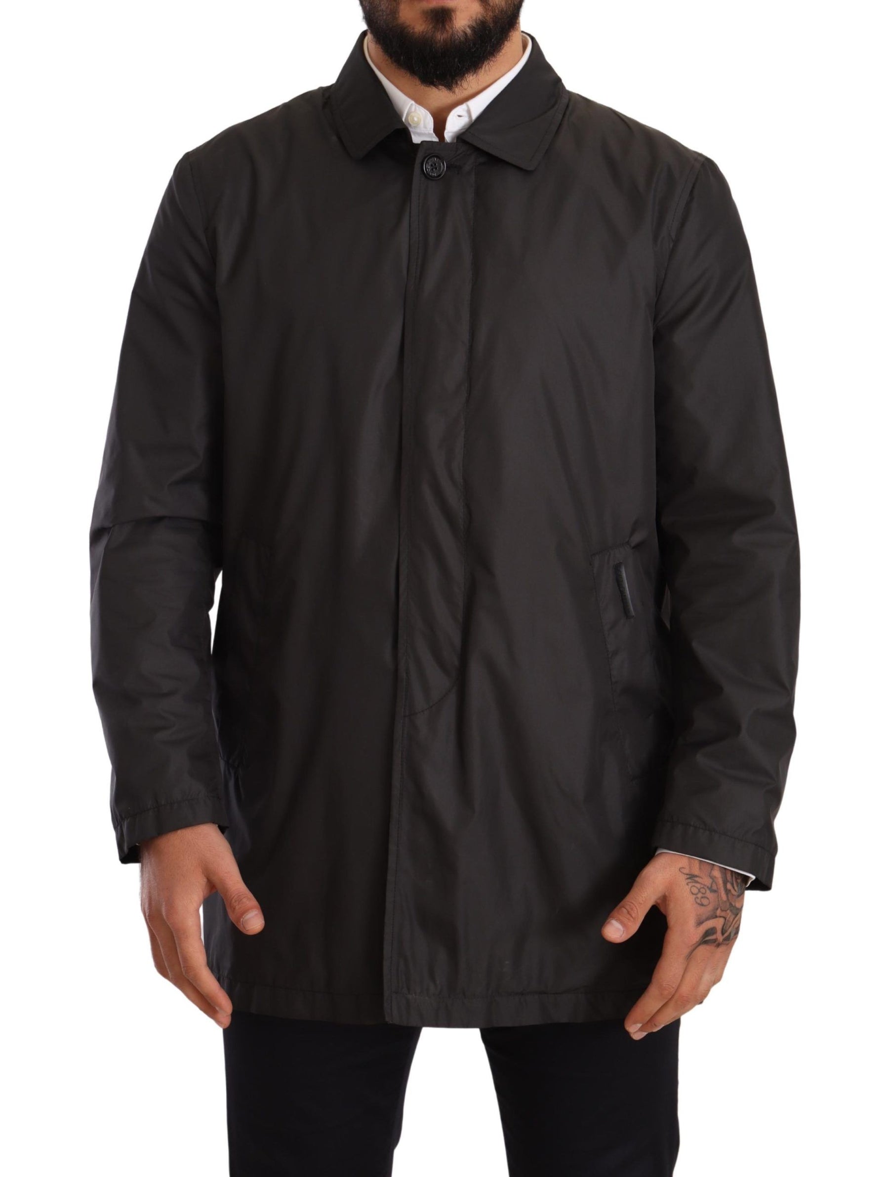 Dolce & Gabbana Black Polyester Mens Trench Coat Jacket | Regal Royce