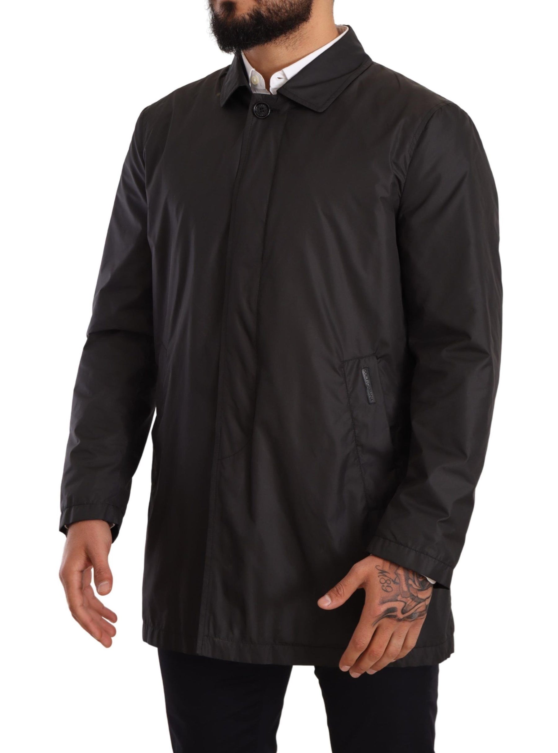 Dolce & Gabbana Black Polyester Mens Trench Coat Jacket | Regal Royce