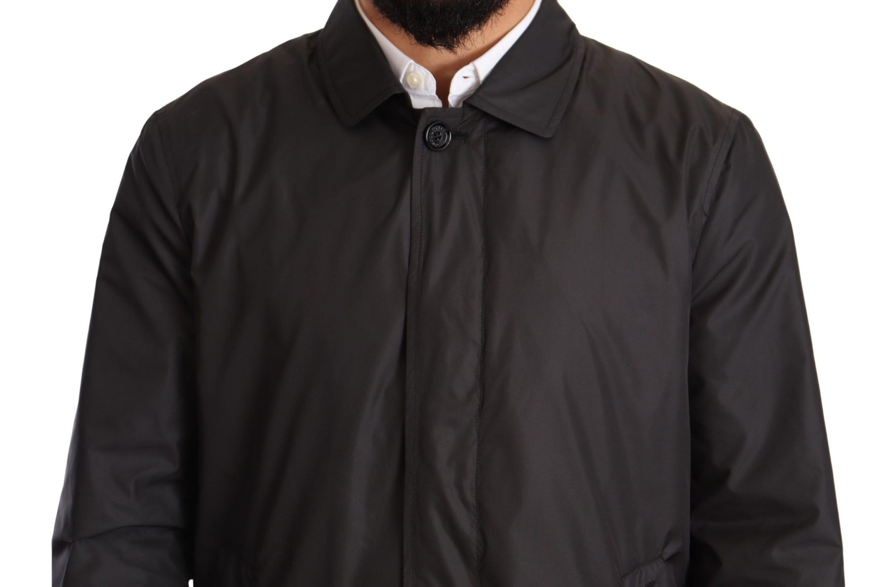 Dolce & Gabbana Black Polyester Mens Trench Coat Jacket | Regal Royce