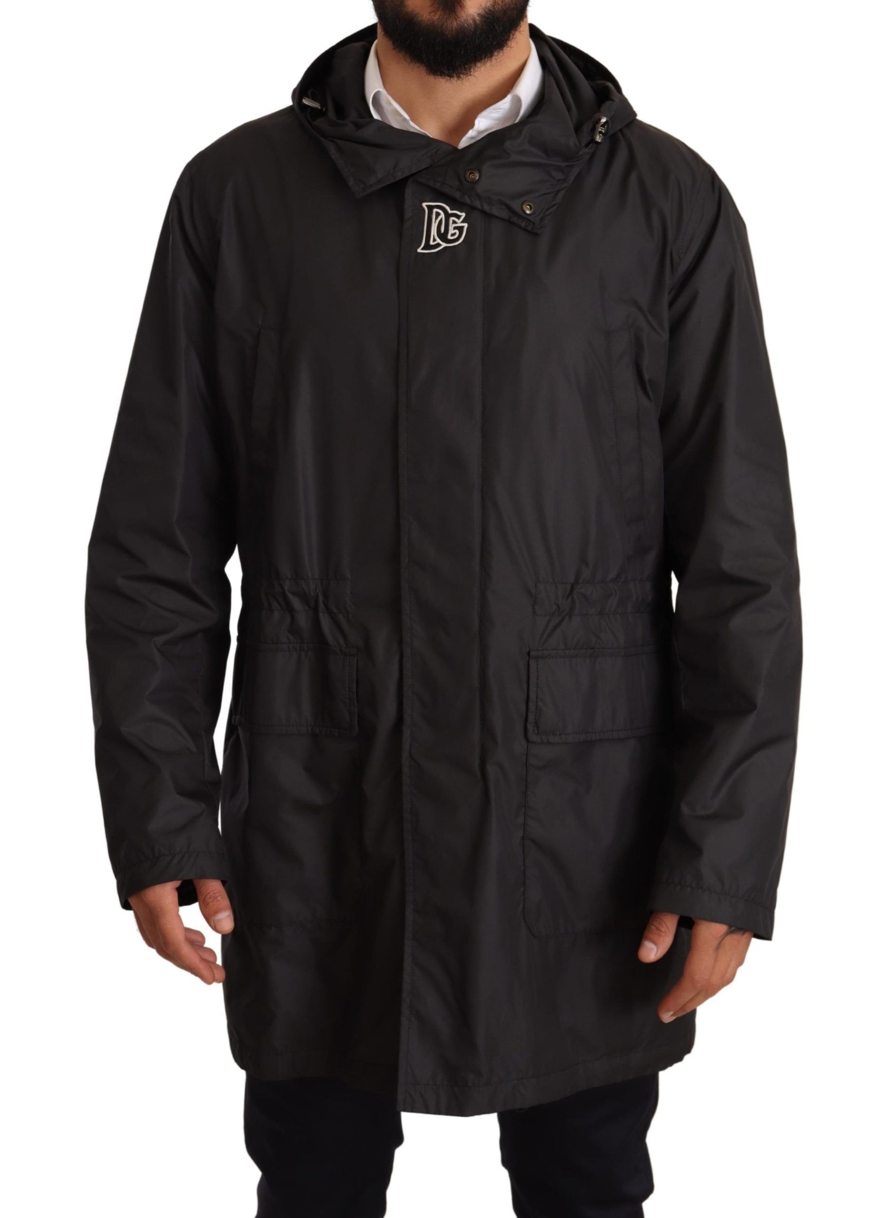 Dolce & Gabbana Black Hooded Mens Trench Coat Jacket | Regal Royce
