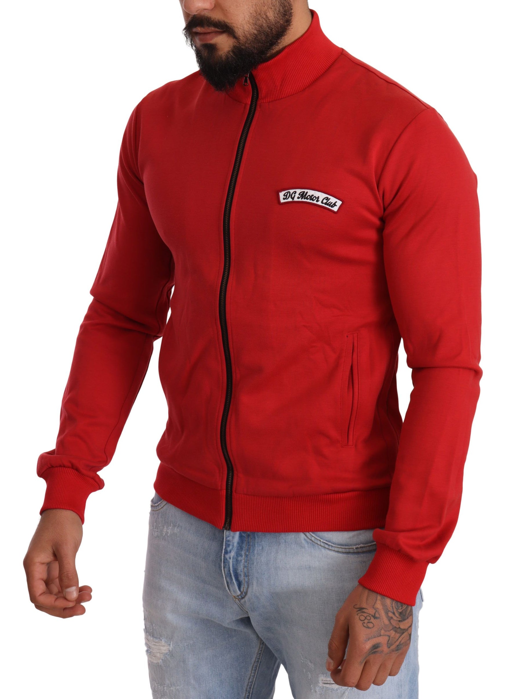 Dolce & Gabbana Red DG Motor Club Zipper Stretch Sweater | Regal Royce