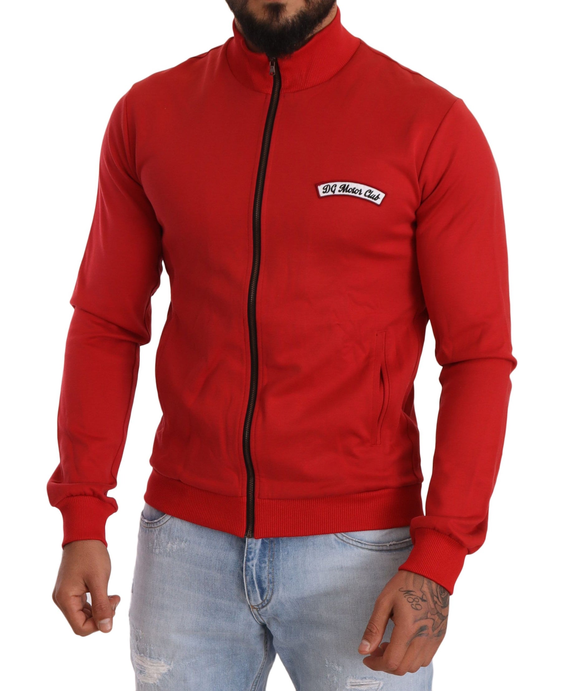 Dolce & Gabbana Red DG Motor Club Zipper Stretch Sweater | Regal Royce