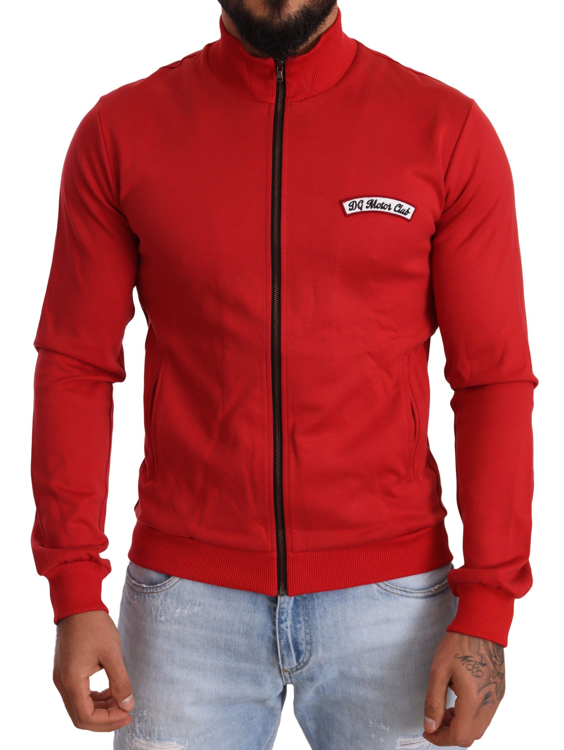 Dolce & Gabbana Red DG Motor Club Zipper Stretch Sweater | Regal Royce
